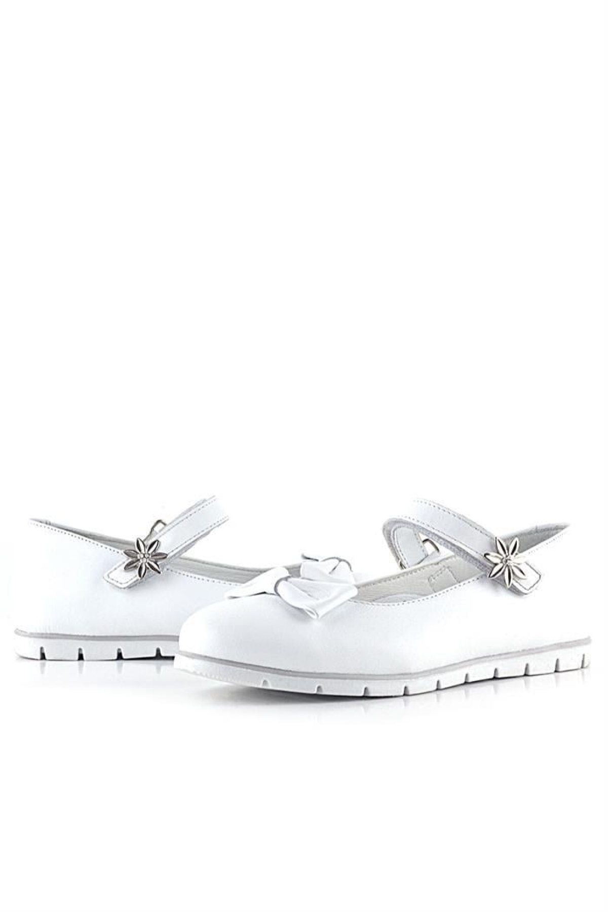 Hakiki Deri Beyaz Cırtlı Çiçek Detaylı Kız Çocuk Babet Ayakkabı - Görsel 8