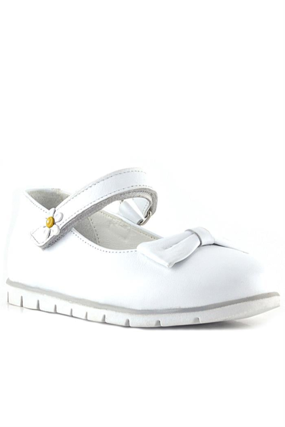 Hakiki Deri Beyaz Papatya Detaylı Cırtlı Kız Çocuk Babet Ayakkabı - Görsel 3