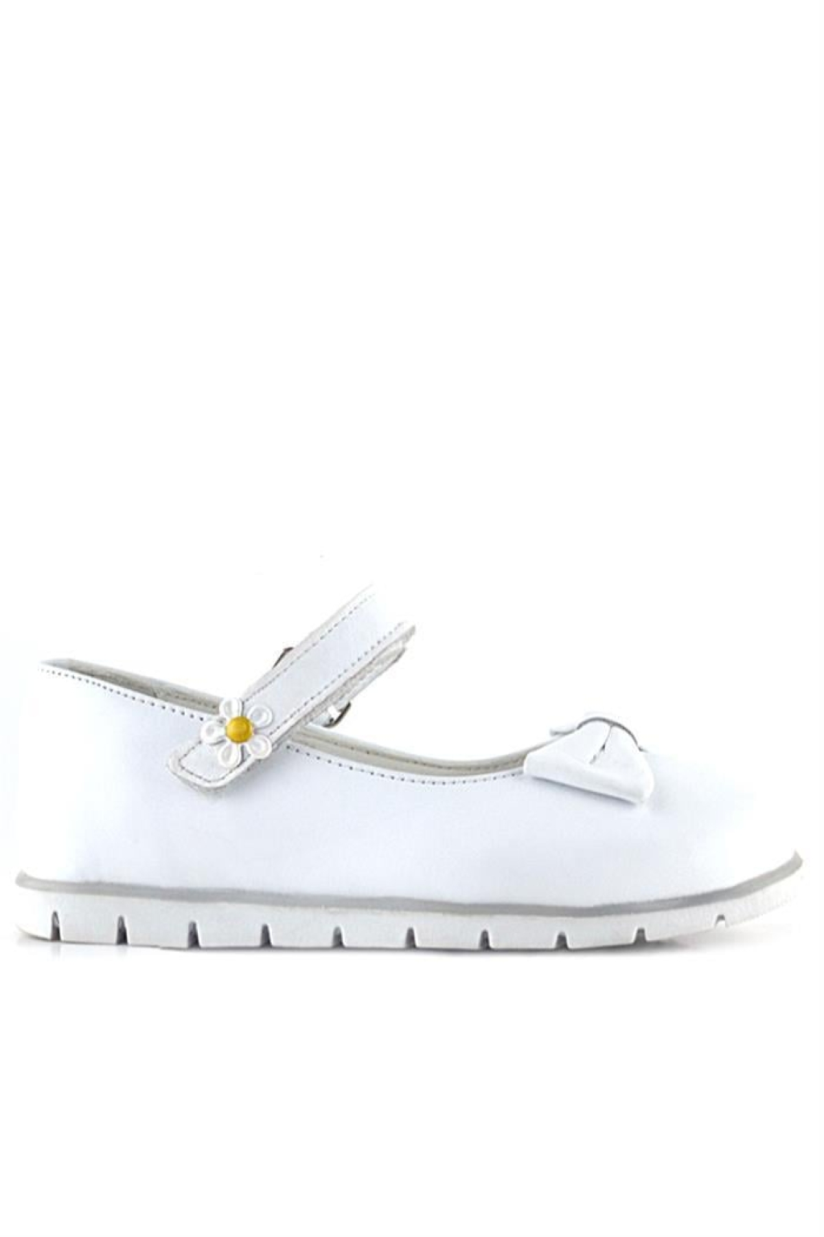 Hakiki Deri Beyaz Papatya Detaylı Cırtlı Kız Çocuk Babet Ayakkabı - Görsel 4