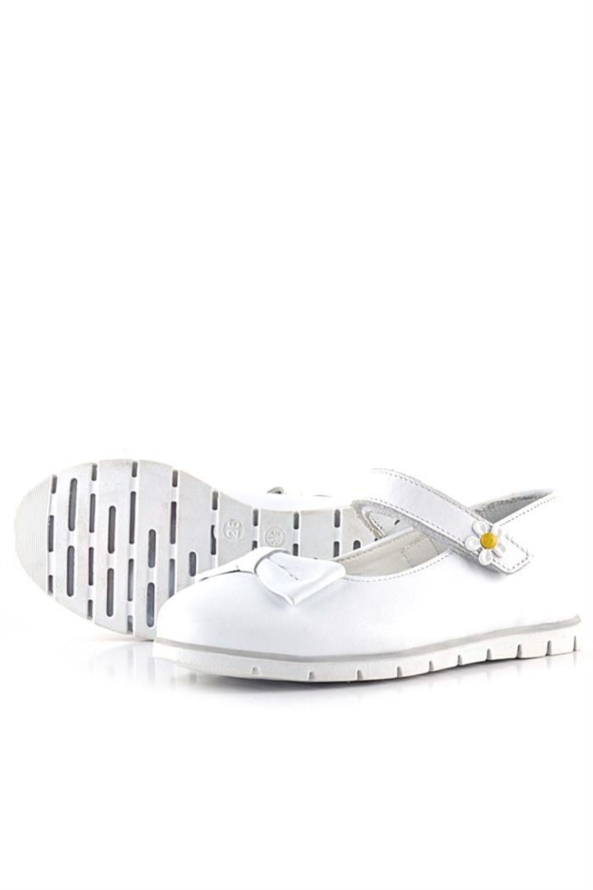 Hakiki Deri Beyaz Papatya Detaylı Cırtlı Kız Çocuk Babet Ayakkabı - Görsel 8