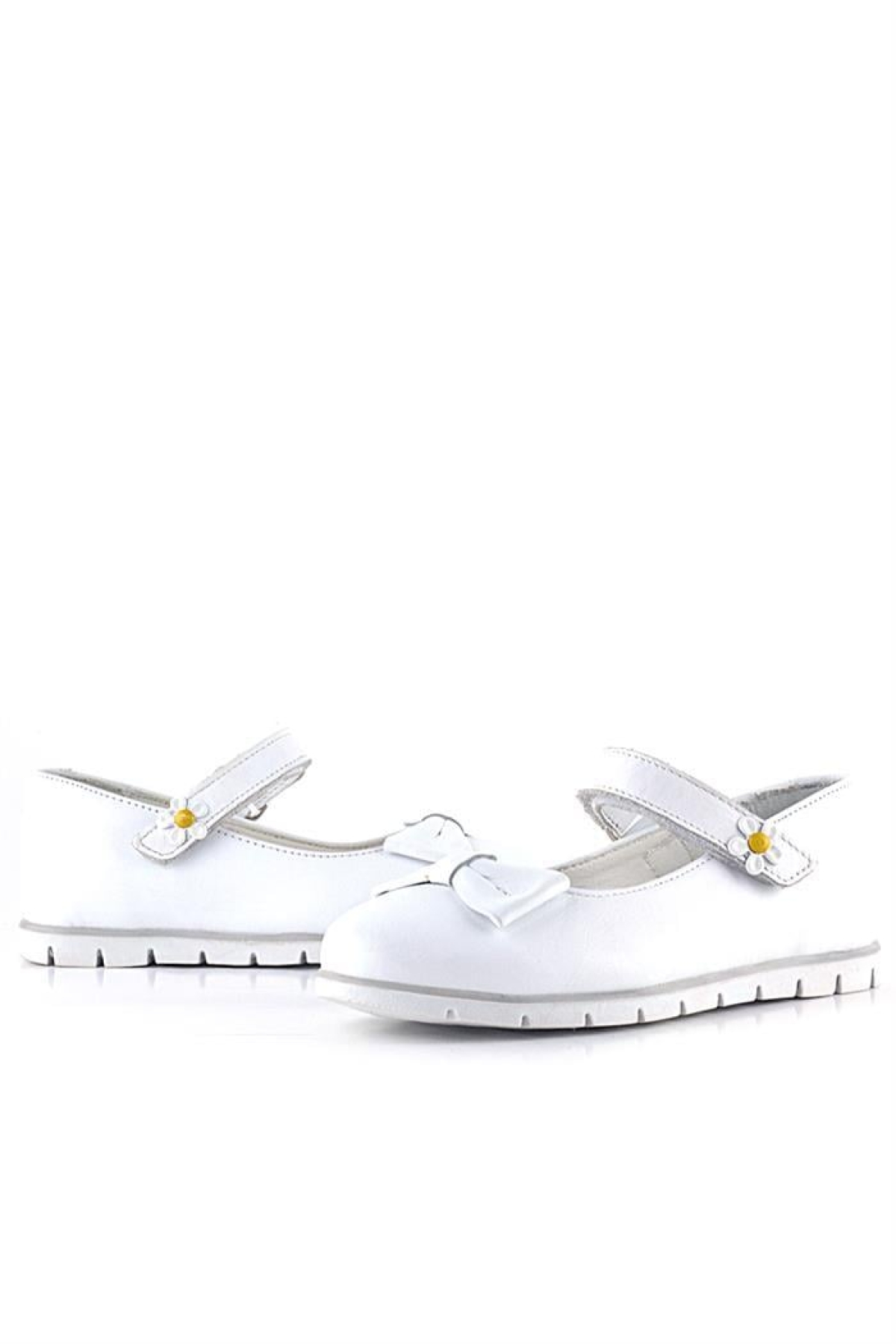 Hakiki Deri Beyaz Papatya Detaylı Cırtlı Kız Çocuk Babet Ayakkabı - Görsel 9