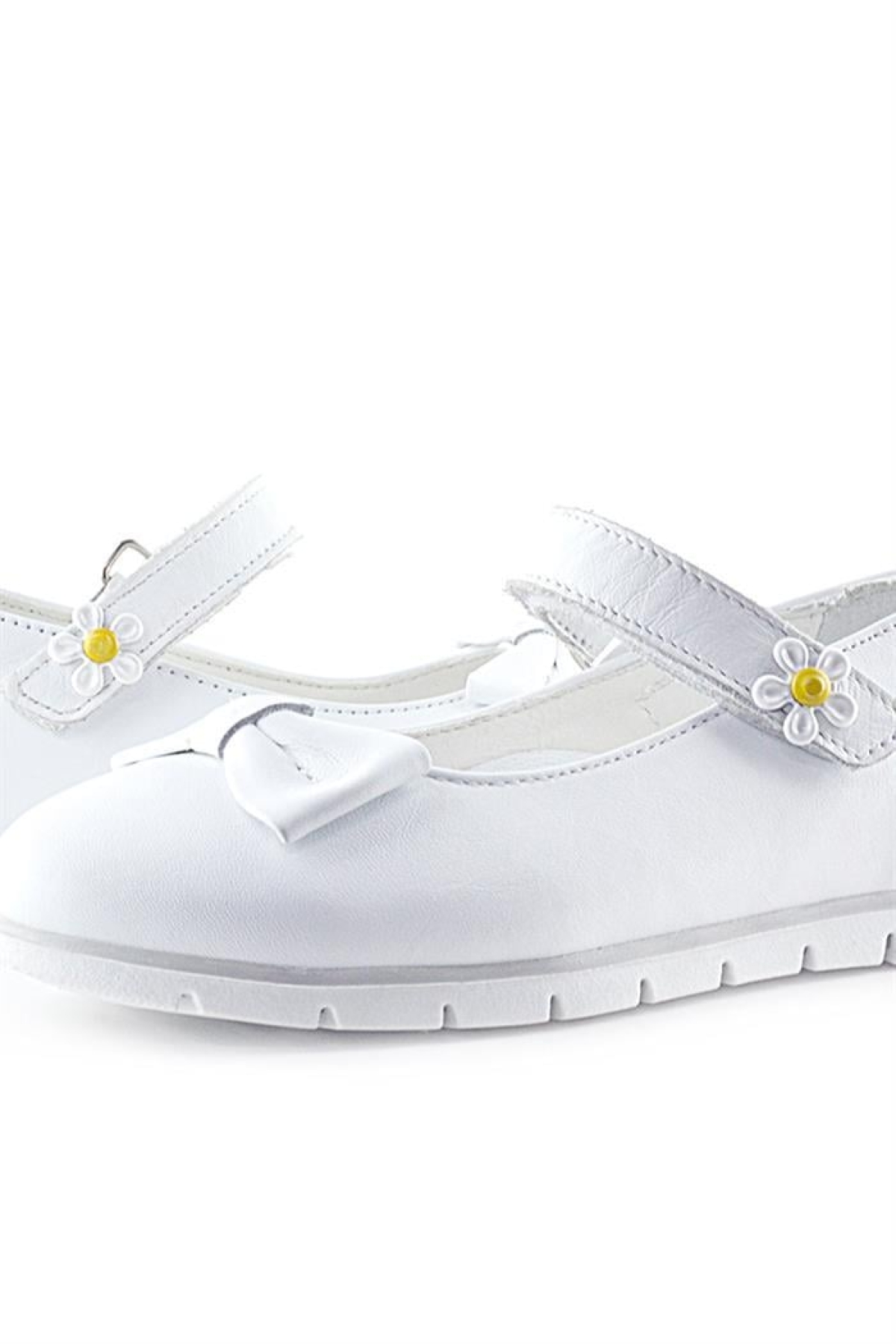 Hakiki Deri Beyaz Papatya Detaylı Cırtlı Kız Çocuk Babet Ayakkabı - Görsel 10