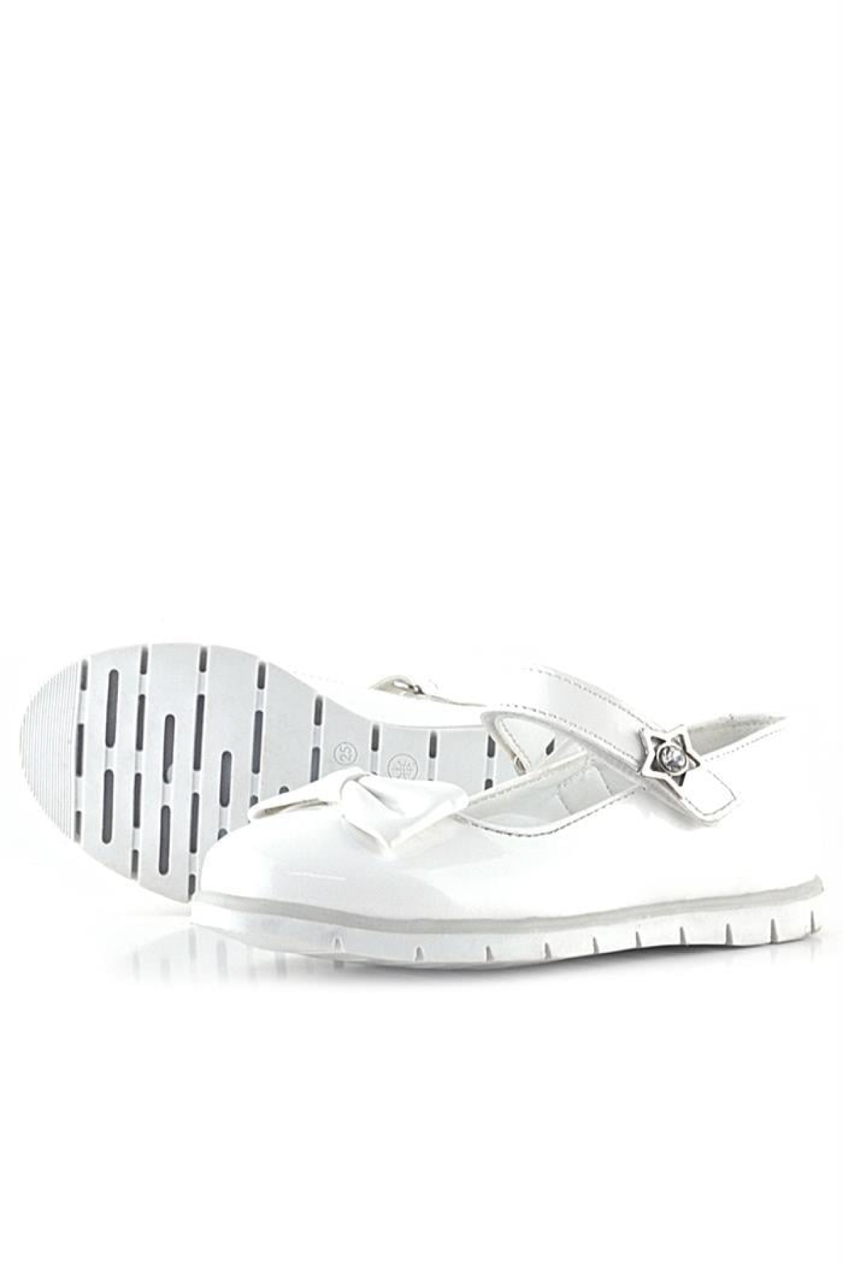 Beyaz Rugan Fiyonklu Yıldız Detaylı Cırtlı Kız Çocuk Babet - Görsel 7