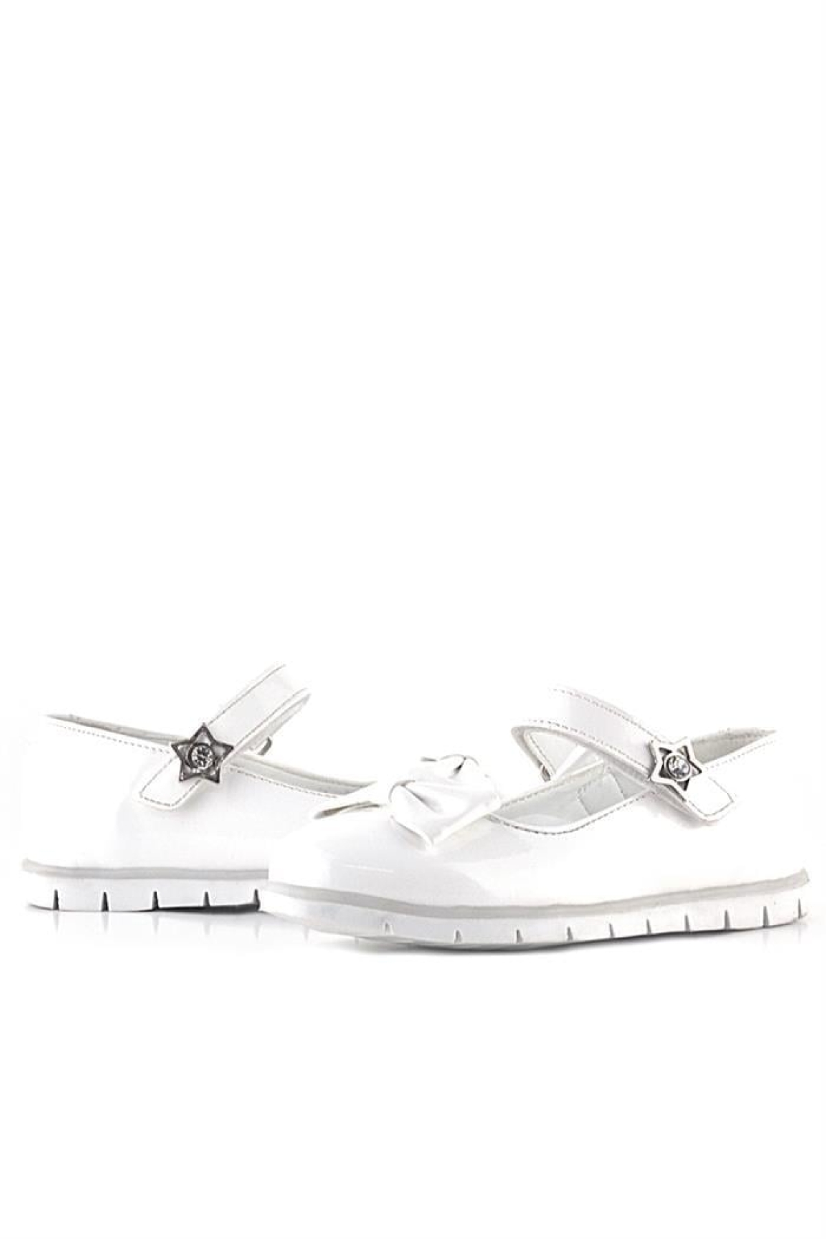 Beyaz Rugan Fiyonklu Yıldız Detaylı Cırtlı Kız Çocuk Babet - Görsel 8