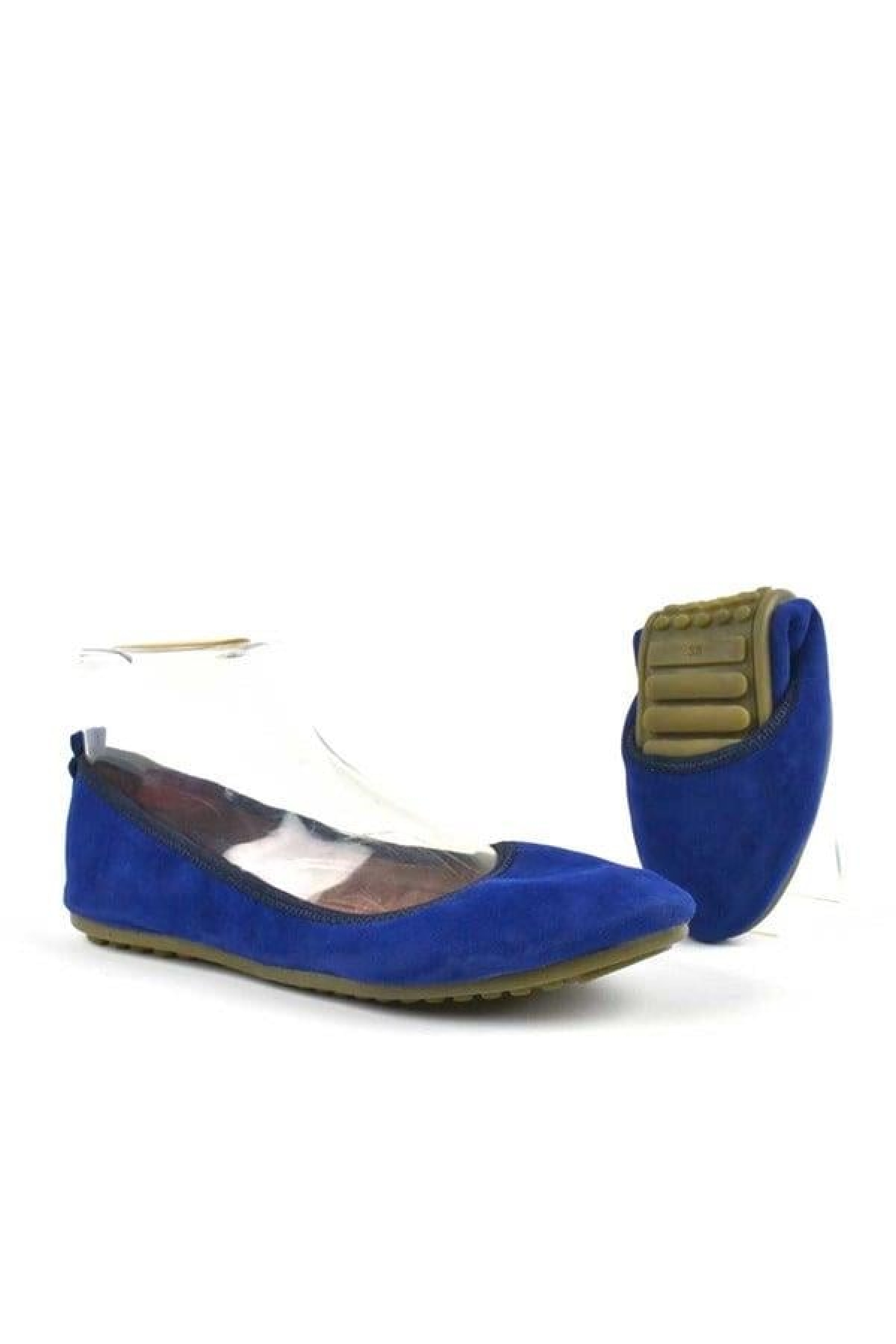 Mavi Süet Katlanabilir Kadın Babet - Görsel 4