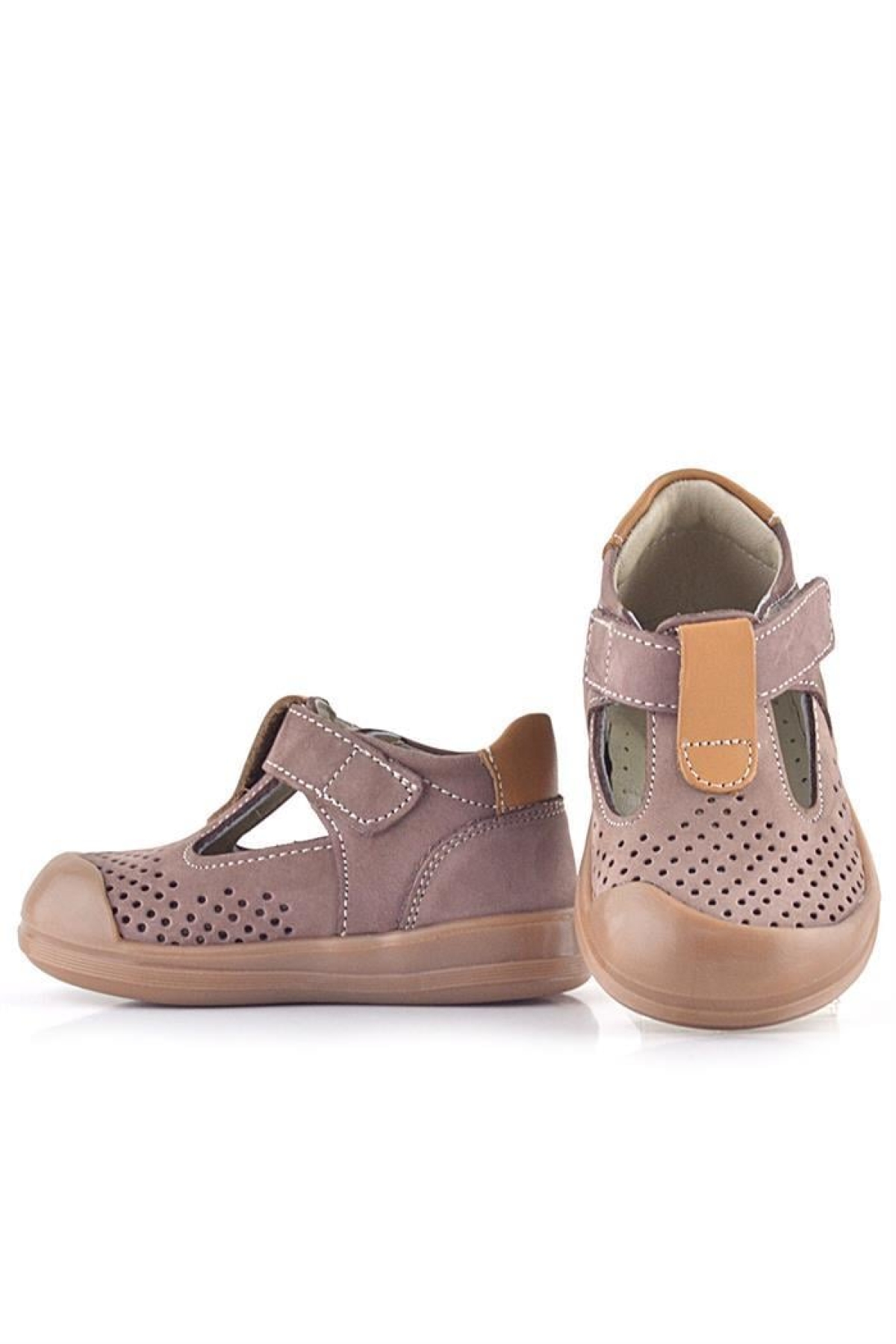 Shaun Hakiki Deri Kum Taba Cırtlı Anatomik Bebek Sandalet - Görsel 9