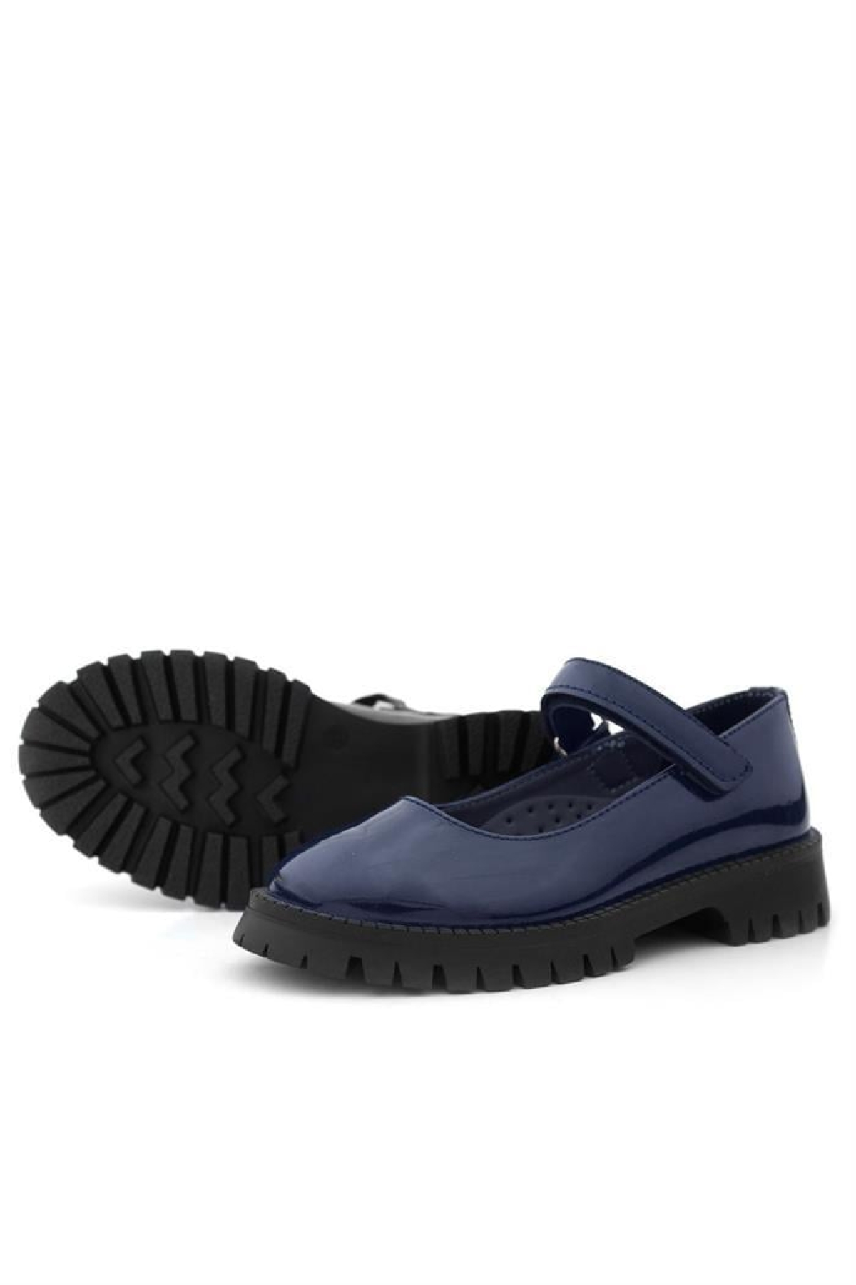 Lacivert Rugan Cırtlı Kalın Tabanlı Kız Çocuk Okul Ayakkabısı - Görsel 8