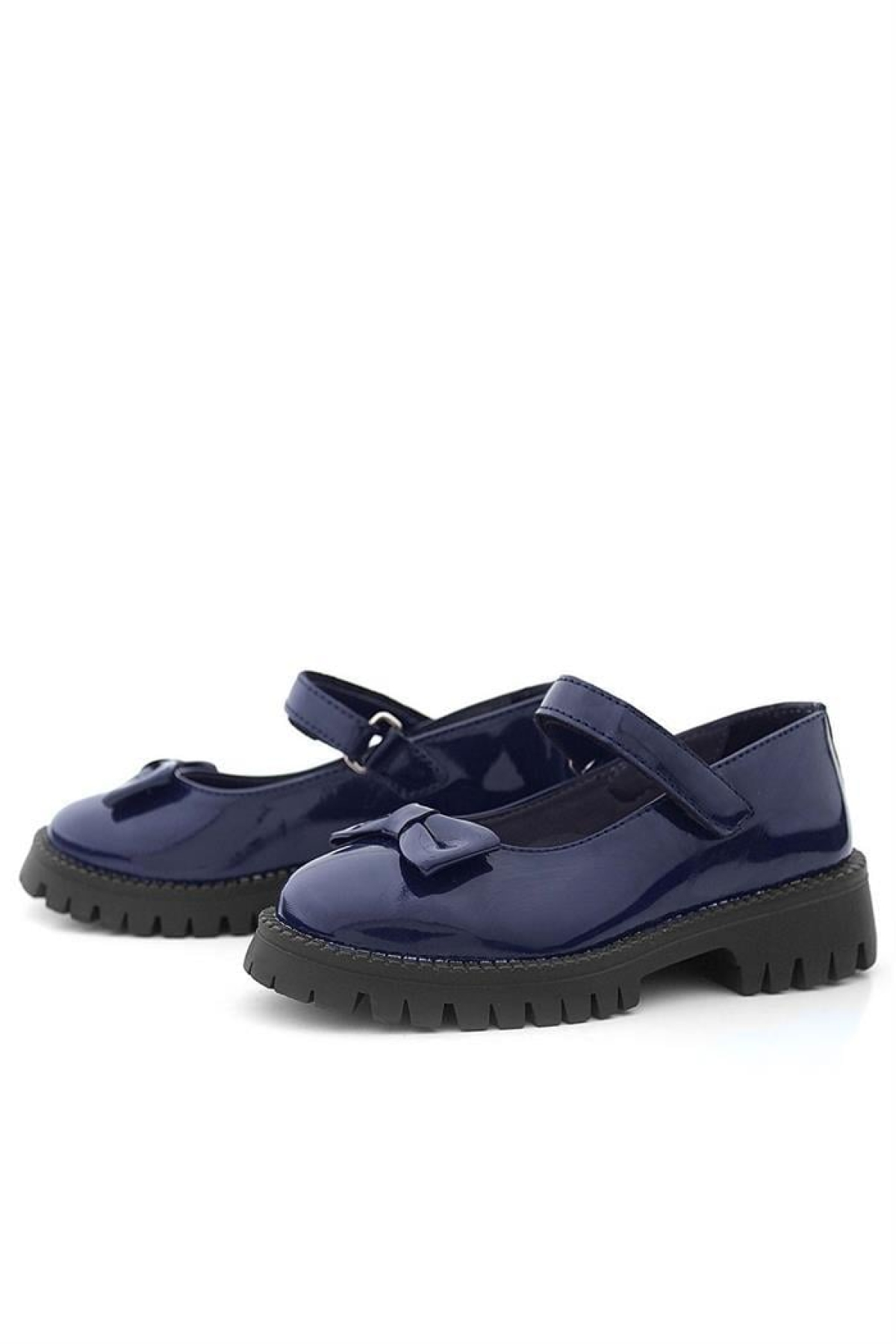 Lacivert Rugan Kalın Tabanlı Cırtlı Kız Çocuk Babet - Görsel 7