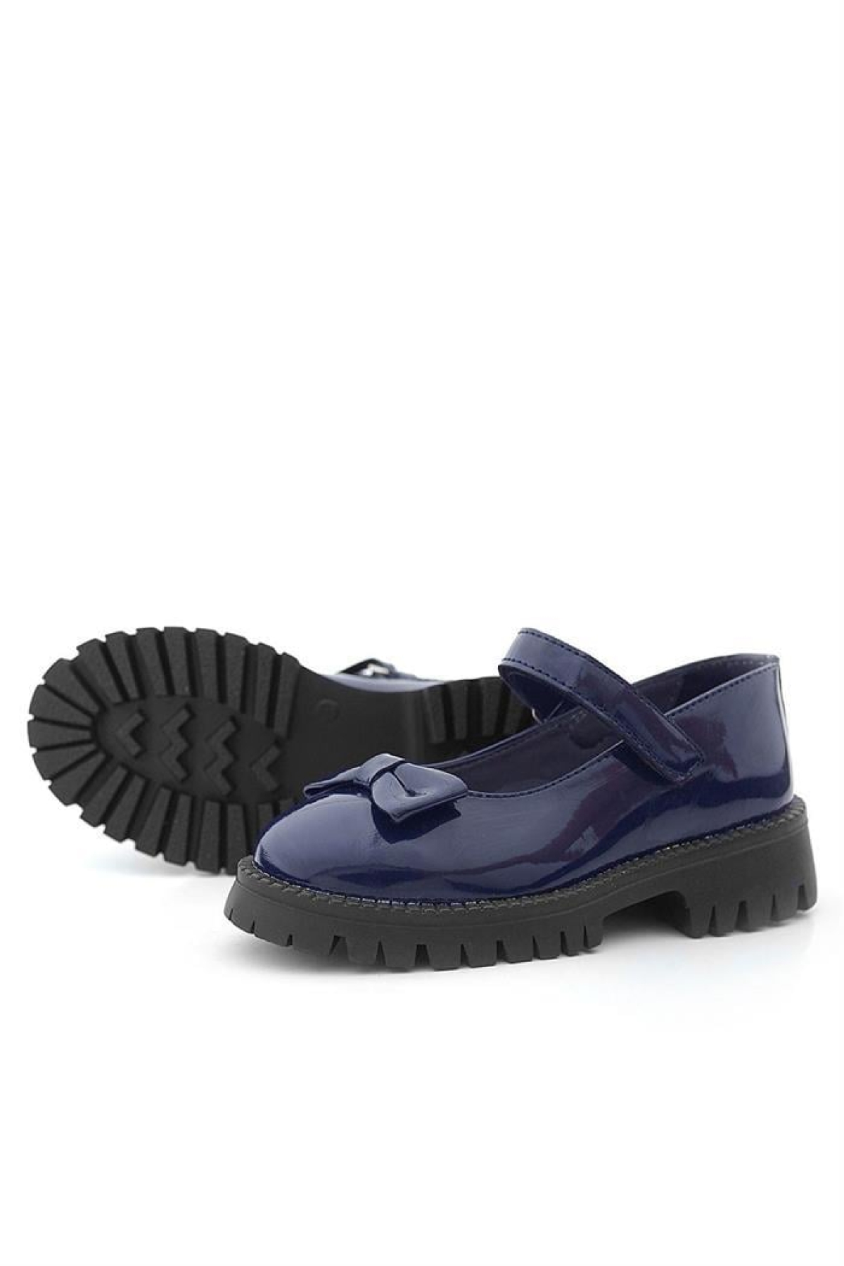 Lacivert Rugan Kalın Tabanlı Cırtlı Kız Çocuk Babet - Görsel 8