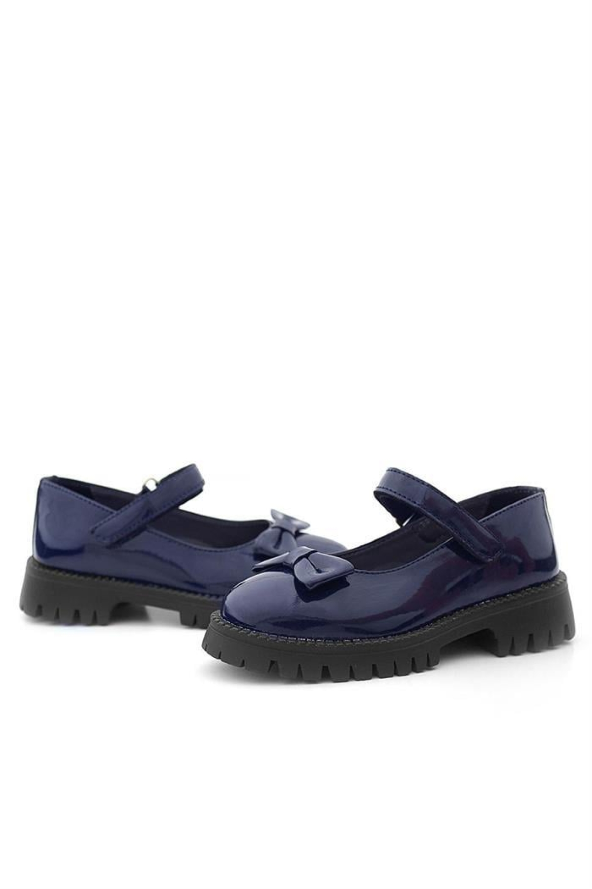 Lacivert Rugan Kalın Tabanlı Cırtlı Kız Çocuk Babet - Görsel 9