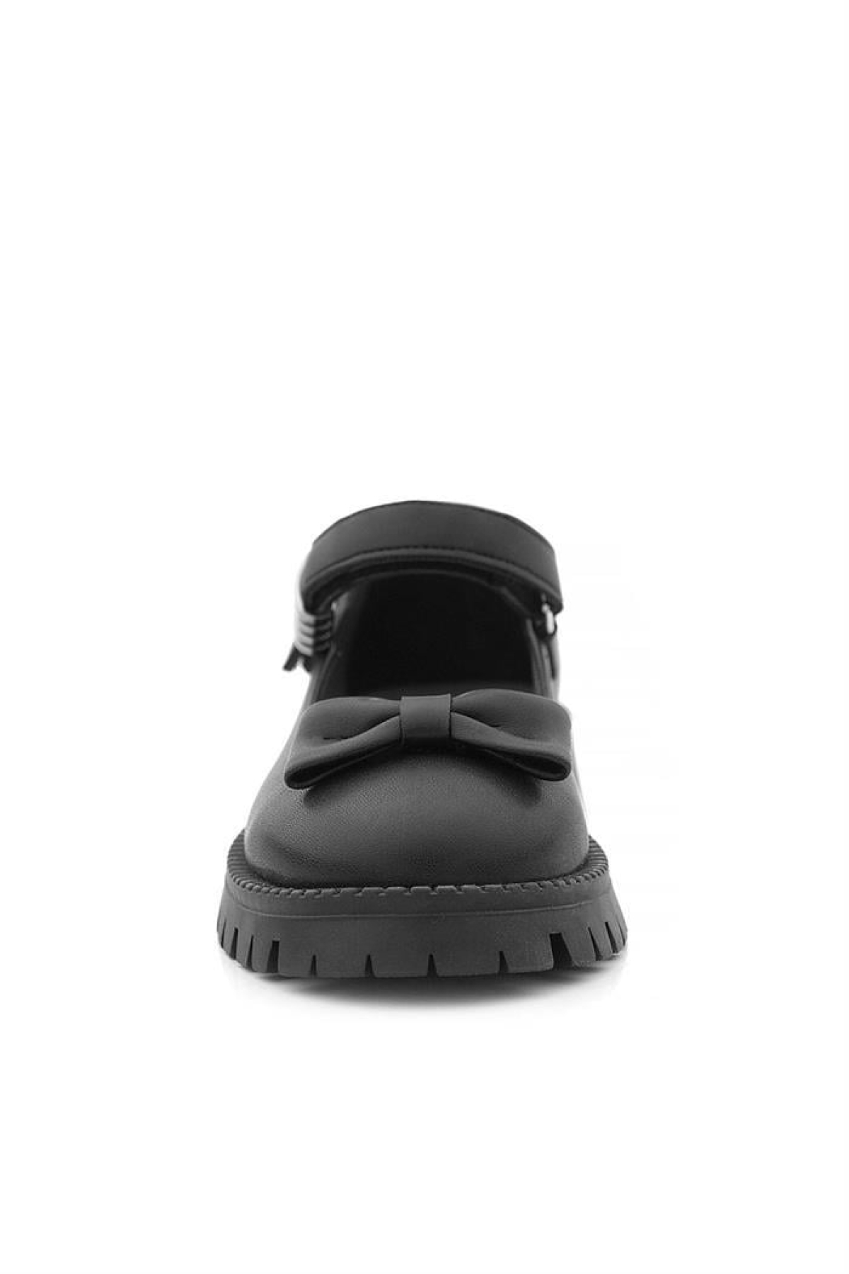 Siyah Mat Kalın Tabanlı Metal Detaylı Cırtlı Kız Çocuk Babet - Görsel 5