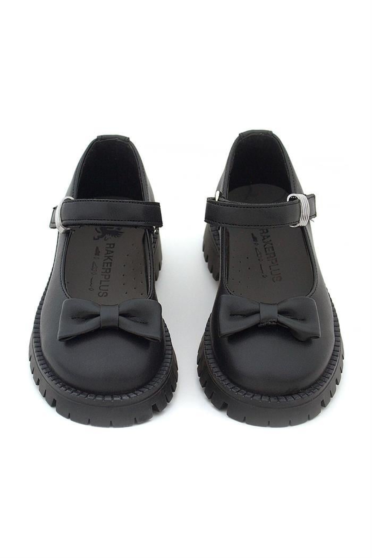 Siyah Mat Kalın Tabanlı Metal Detaylı Cırtlı Kız Çocuk Babet - Görsel 10