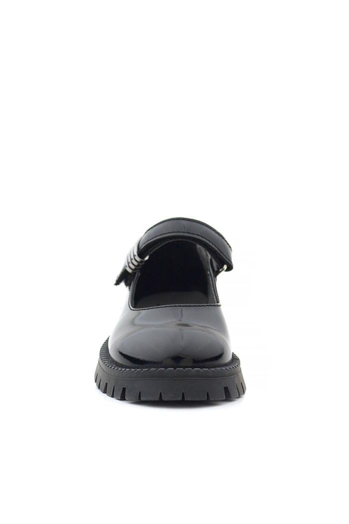 Siyah Rugan Cırtlı Kalın Tabanlı Metal Detaylı Kız Çocuk Okul Ayakkabısı - Görsel 5