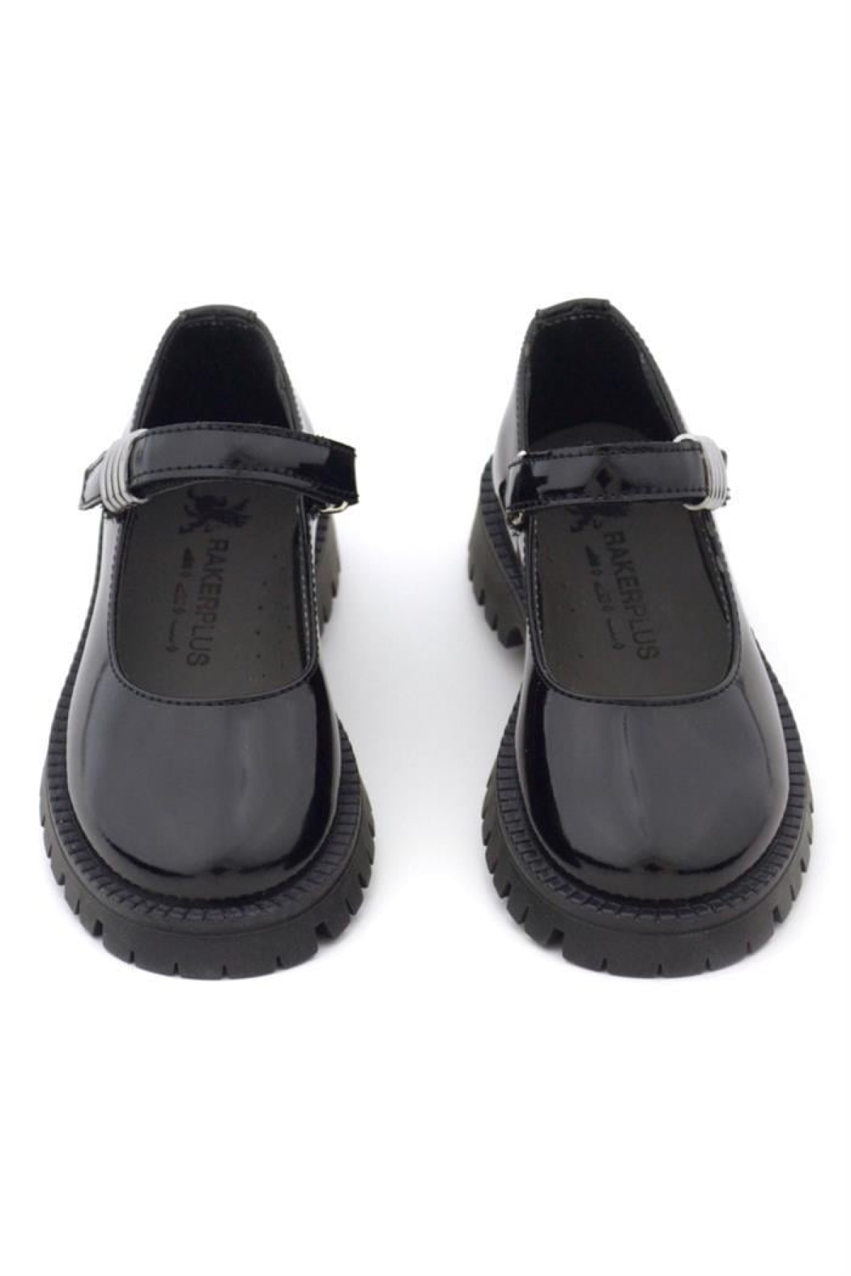 Siyah Rugan Cırtlı Kalın Tabanlı Metal Detaylı Kız Çocuk Okul Ayakkabısı - Görsel 10