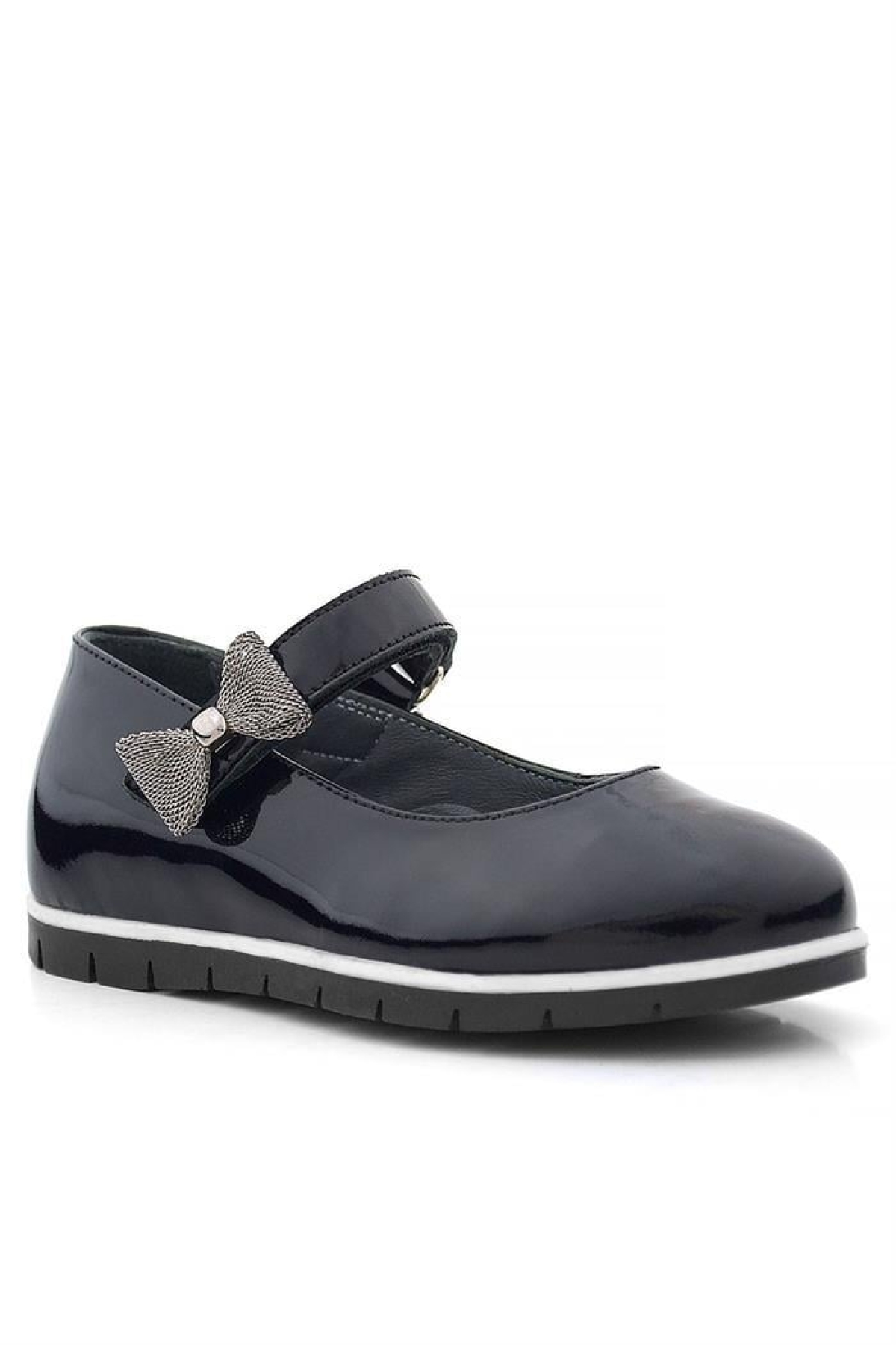 Hakiki Deri Siyah Rugan Kurdele Detaylı Kız Çocuk Babet - Görsel 3