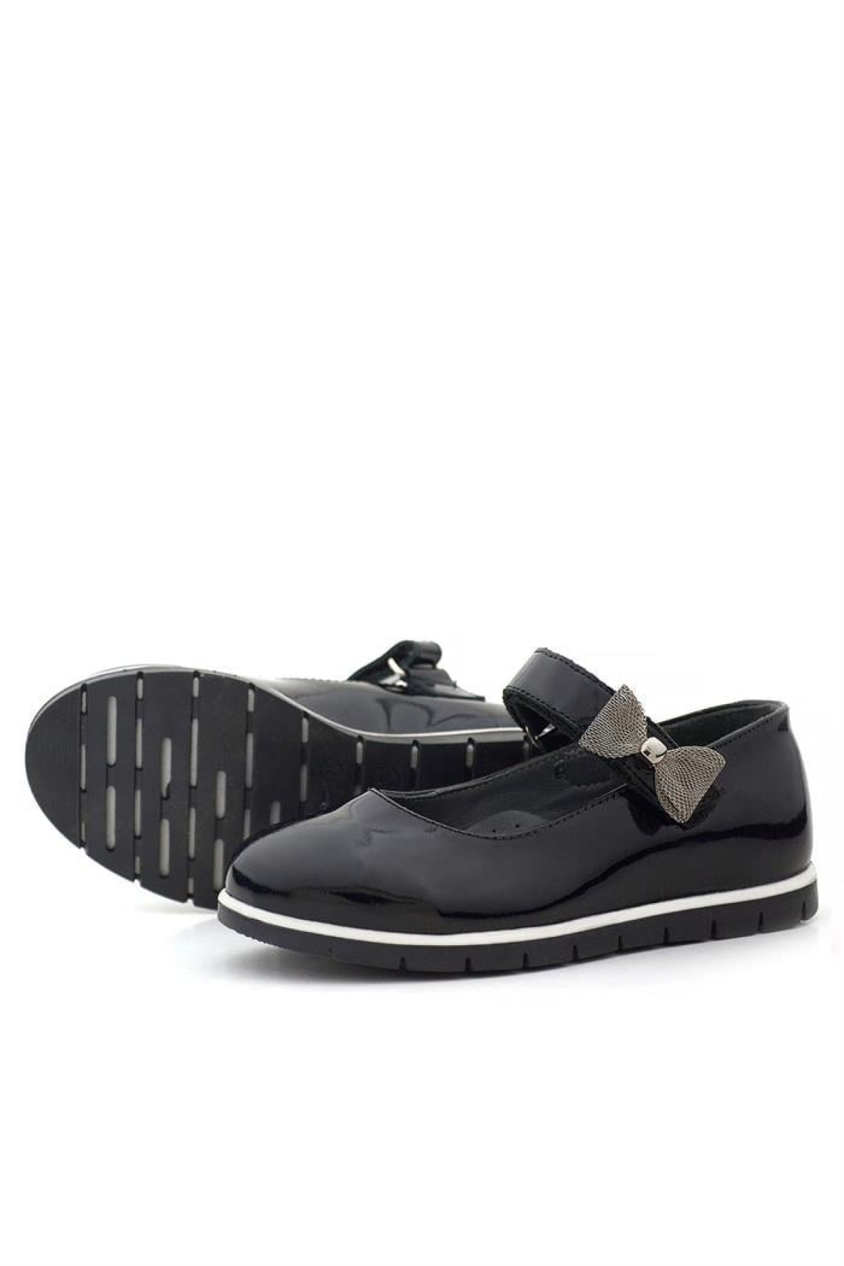 Hakiki Deri Siyah Rugan Kurdele Detaylı Kız Çocuk Babet - Görsel 8