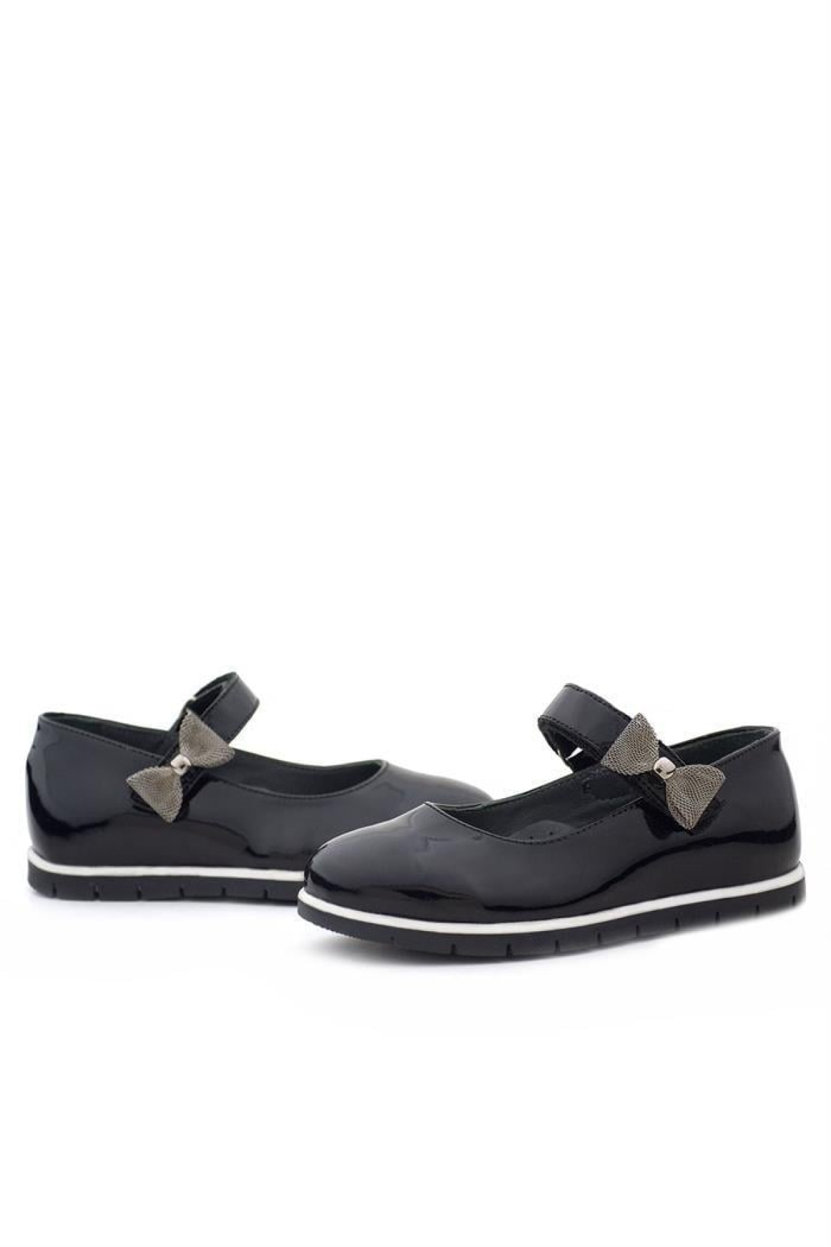 Hakiki Deri Siyah Rugan Kurdele Detaylı Kız Çocuk Babet - Görsel 9