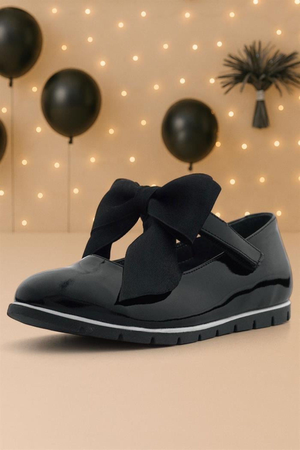 Hakiki Deri Siyah Rugan Siyah Kurdeleli Kız Çocuk Babet - Görsel 3