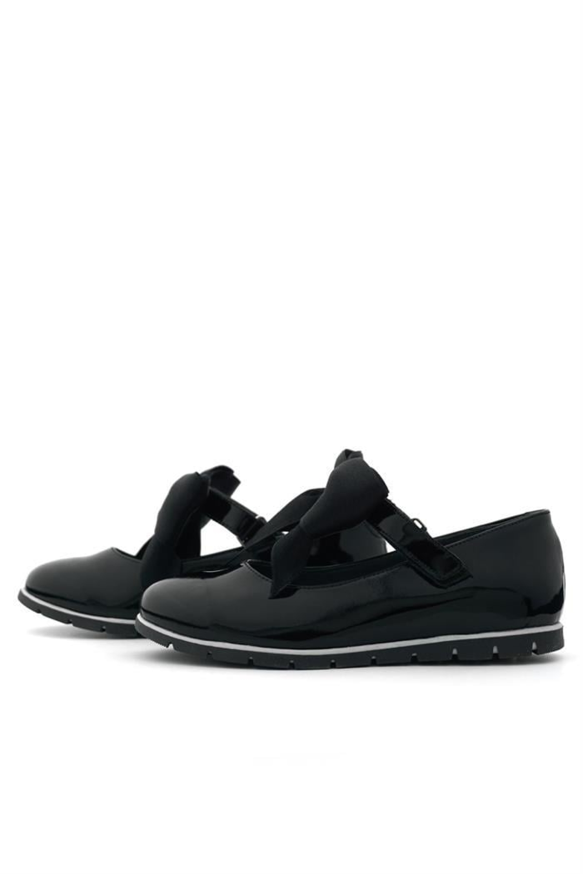 Hakiki Deri Siyah Rugan Siyah Kurdeleli Kız Çocuk Babet - Görsel 6