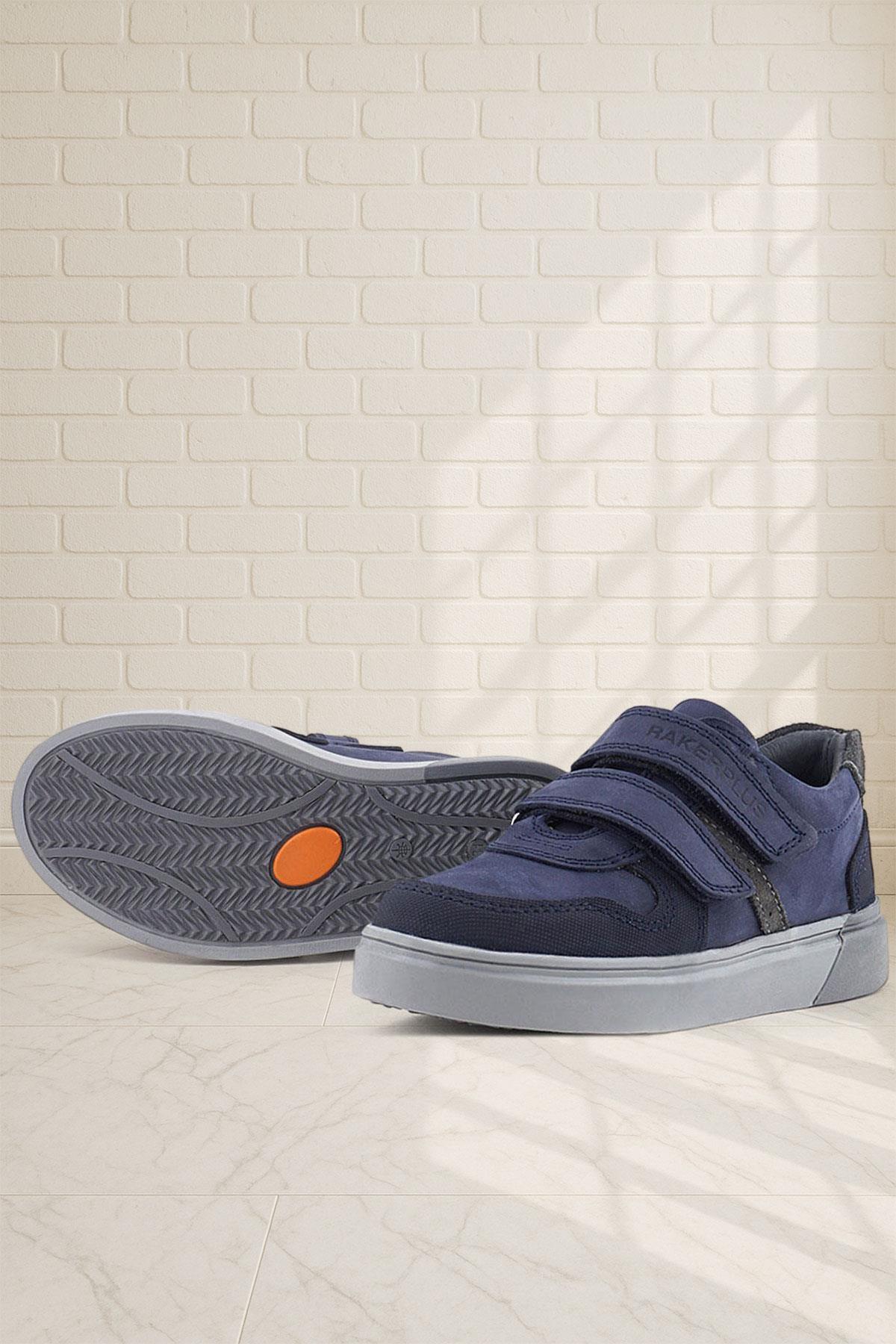 Lacivert Nubuk Cırtlı Hakiki Deri Erkek Çocuk Okul Ayakkabı - Görsel 3