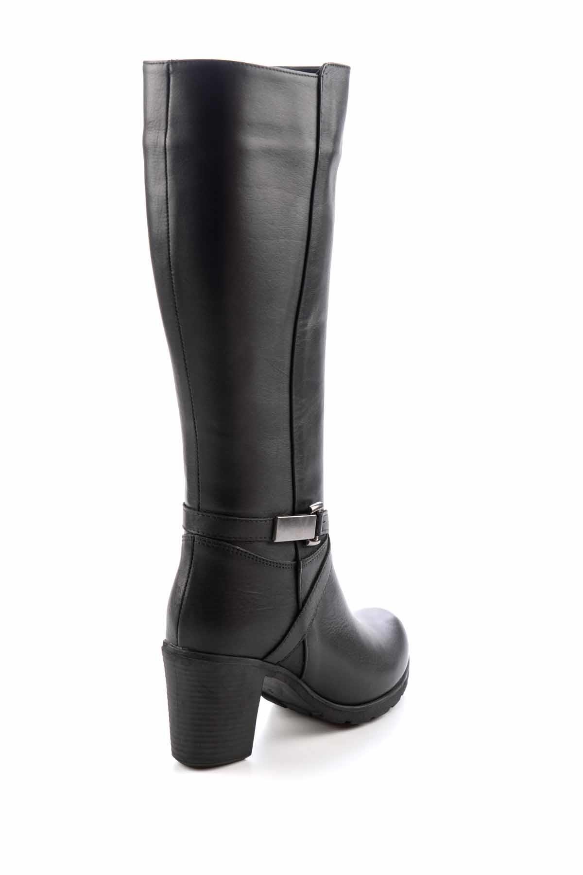 Diz Altı Tokalı Topuklu Hakiki Deri Kadın Çizme - Görsel 6