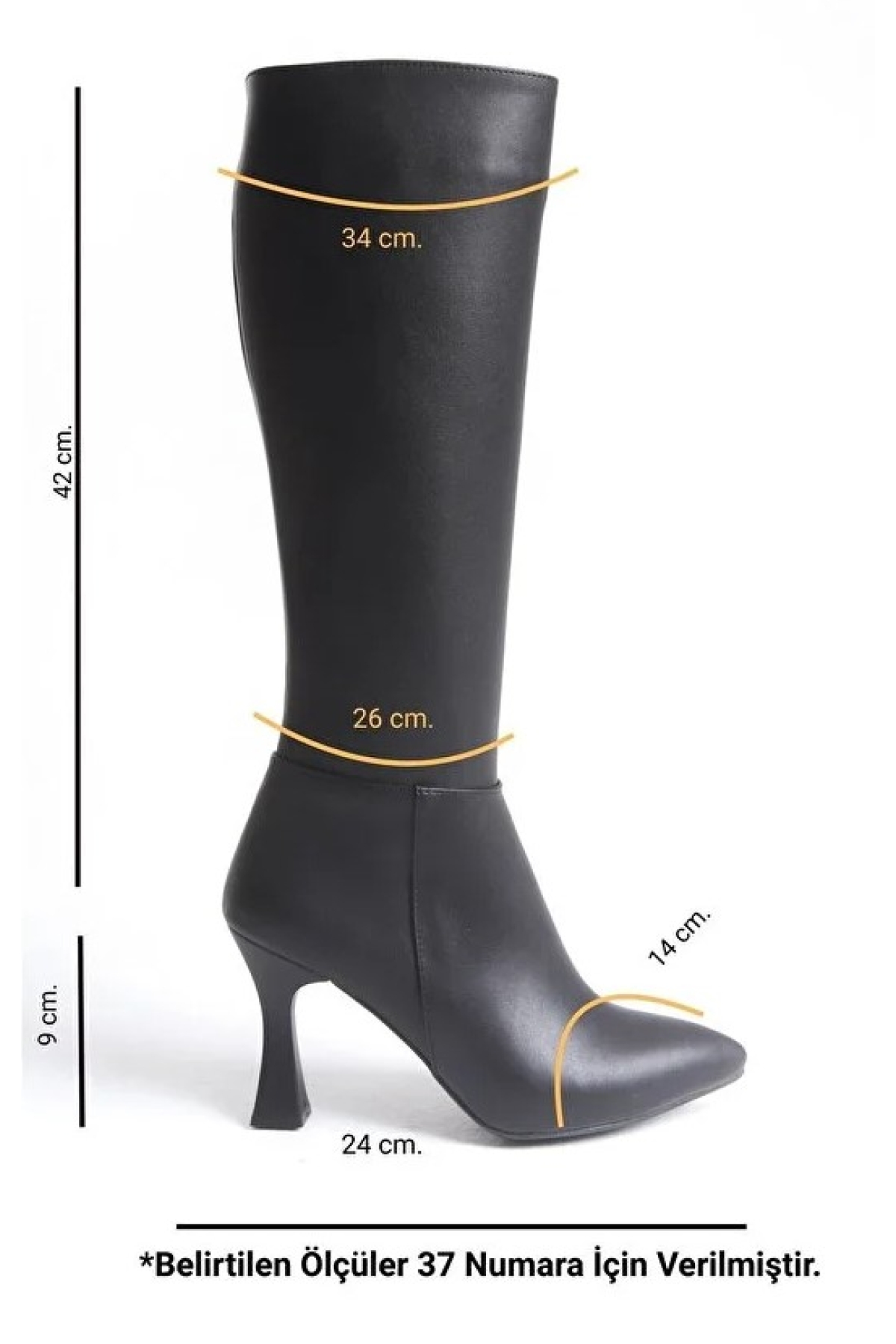 Diz Altı Topuklu Sivri Burun Kadın Çizme - Görsel 9