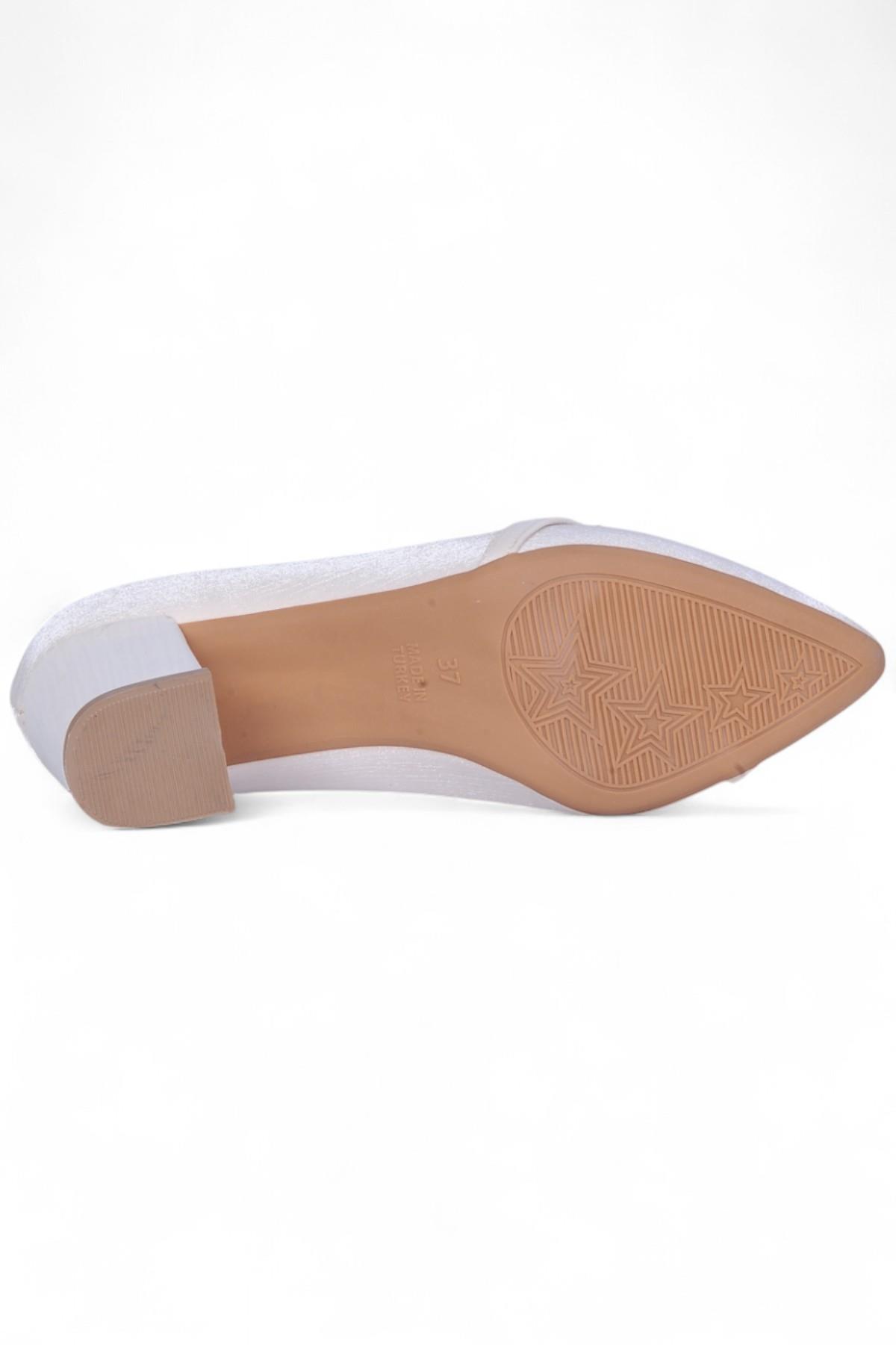 Nhr3 Krem Saten Kadın 8Cm Topuklu Ayakkabı - Görsel 4