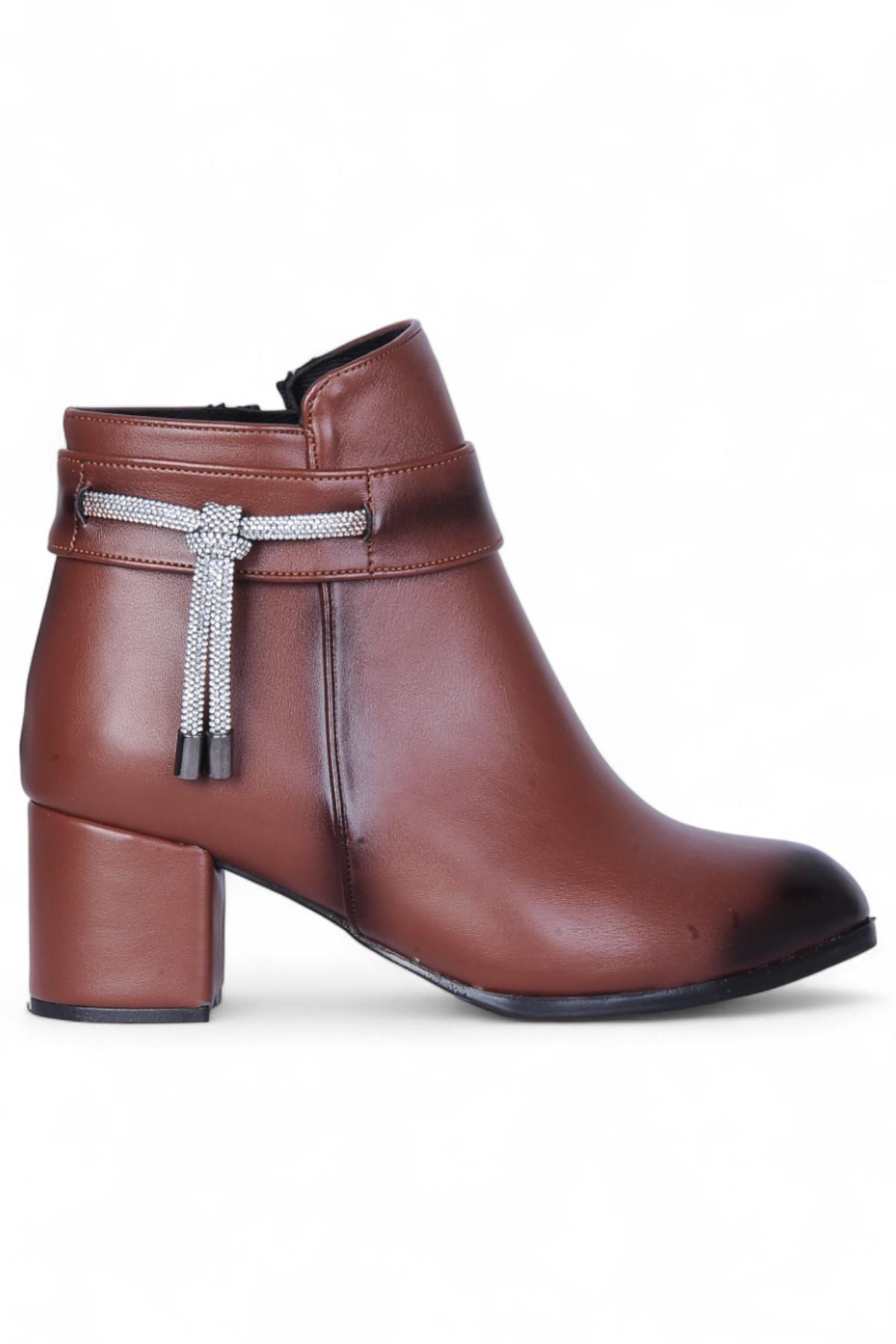 By15 Cilt Taba Ayışığı Kadın 7Cm Topuklu Bot - Görsel 2