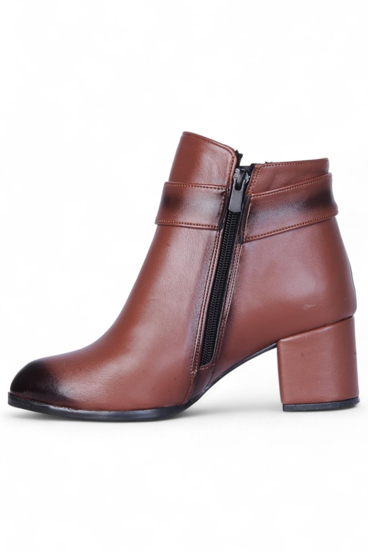 By15 Cilt Taba Ayışığı Kadın 7Cm Topuklu Bot - Görsel 3