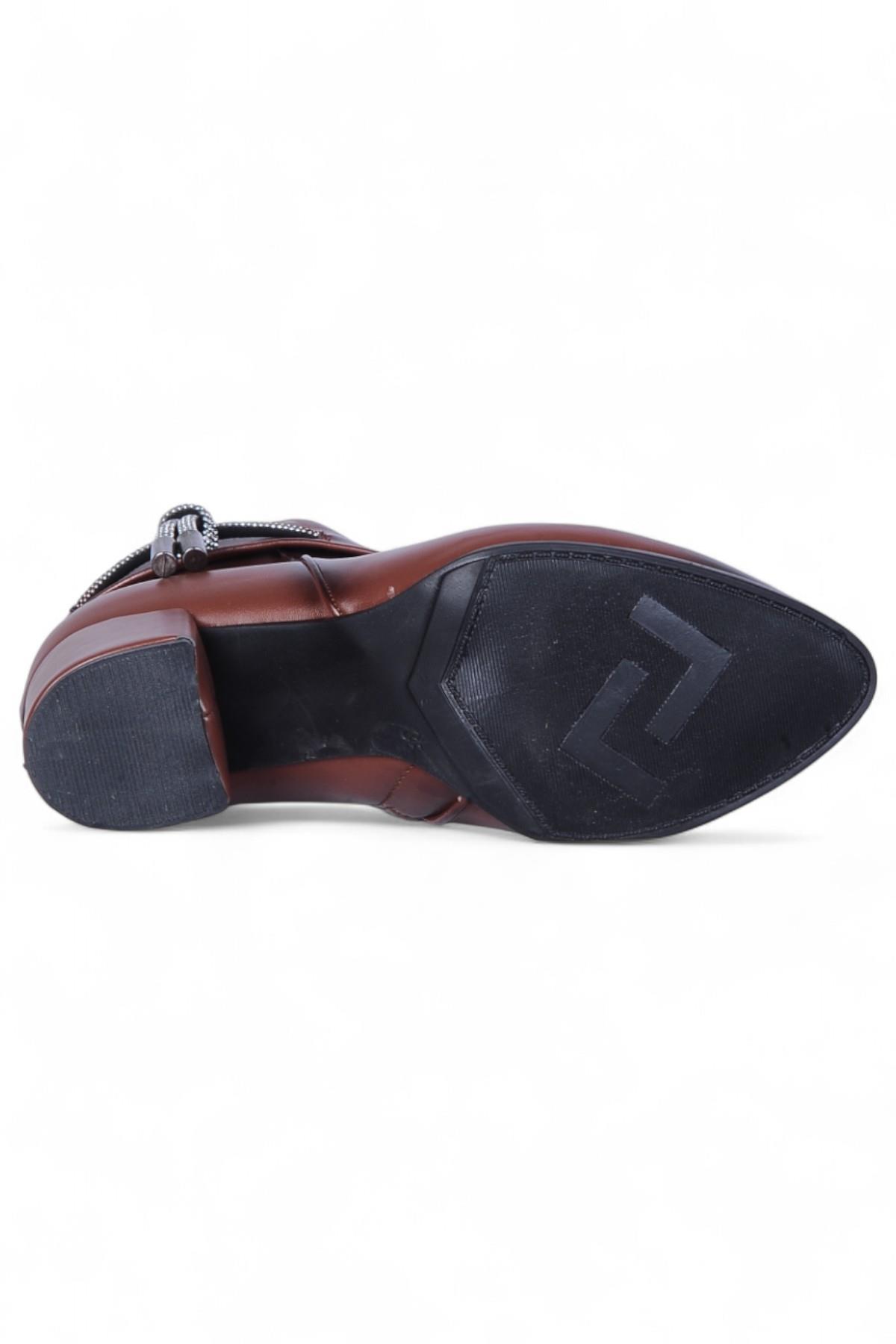 By15 Cilt Taba Ayışığı Kadın 7Cm Topuklu Bot - Görsel 4