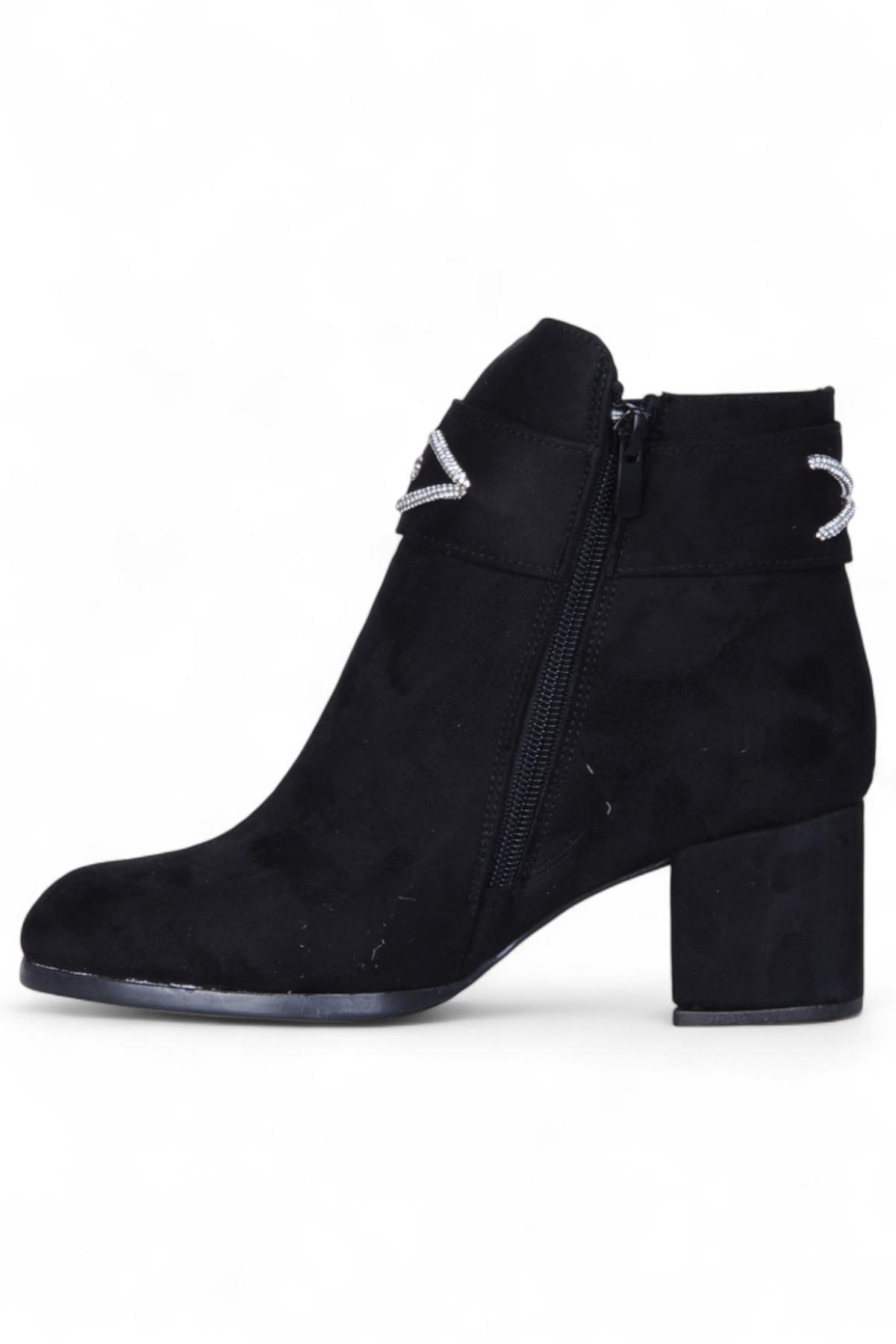By14 Süet Siyah Ayışığı Kadın 7Cm Topuklu Bot - Görsel 3