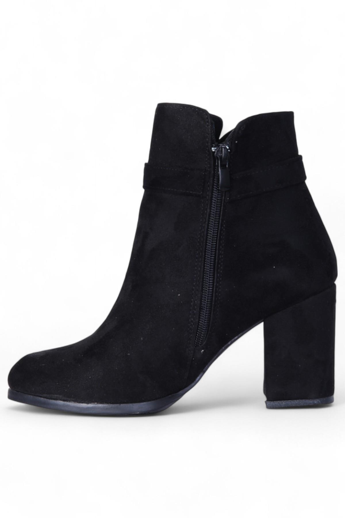 By17 Süet Siyah Ayışığı Kadın 10Cm Topuklu Bot - Görsel 3