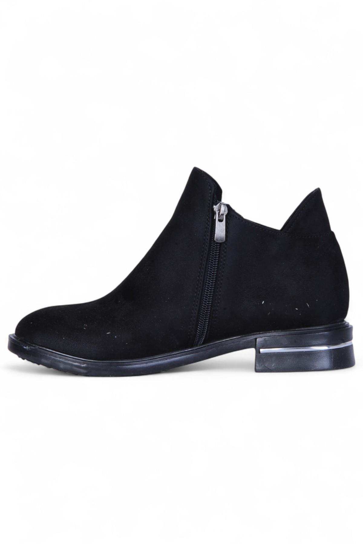 By16 Süet Siyah Ayışığı Kadın Düz Bot - Görsel 3