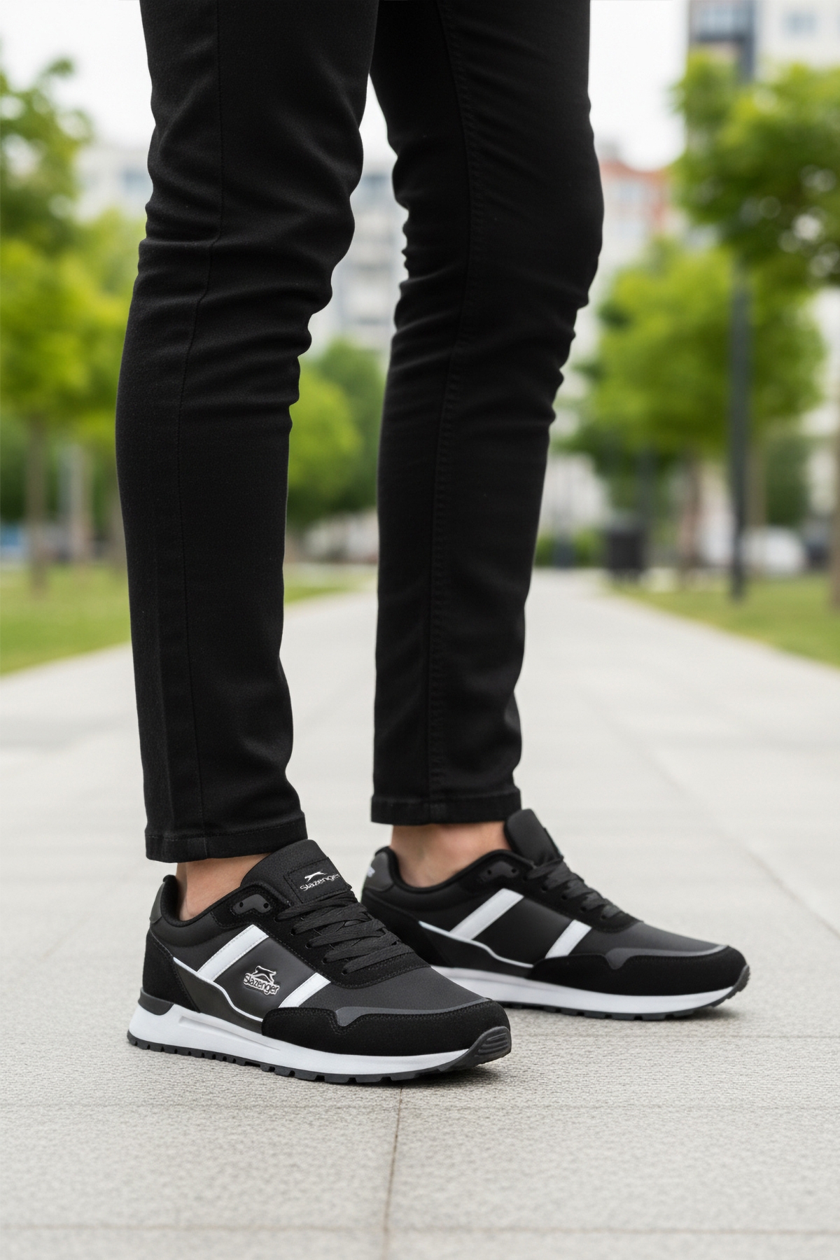 Siyah Beyaz Bağcıklı Cilt Erkek Spor Ayakkabı Optica M - Görsel 4
