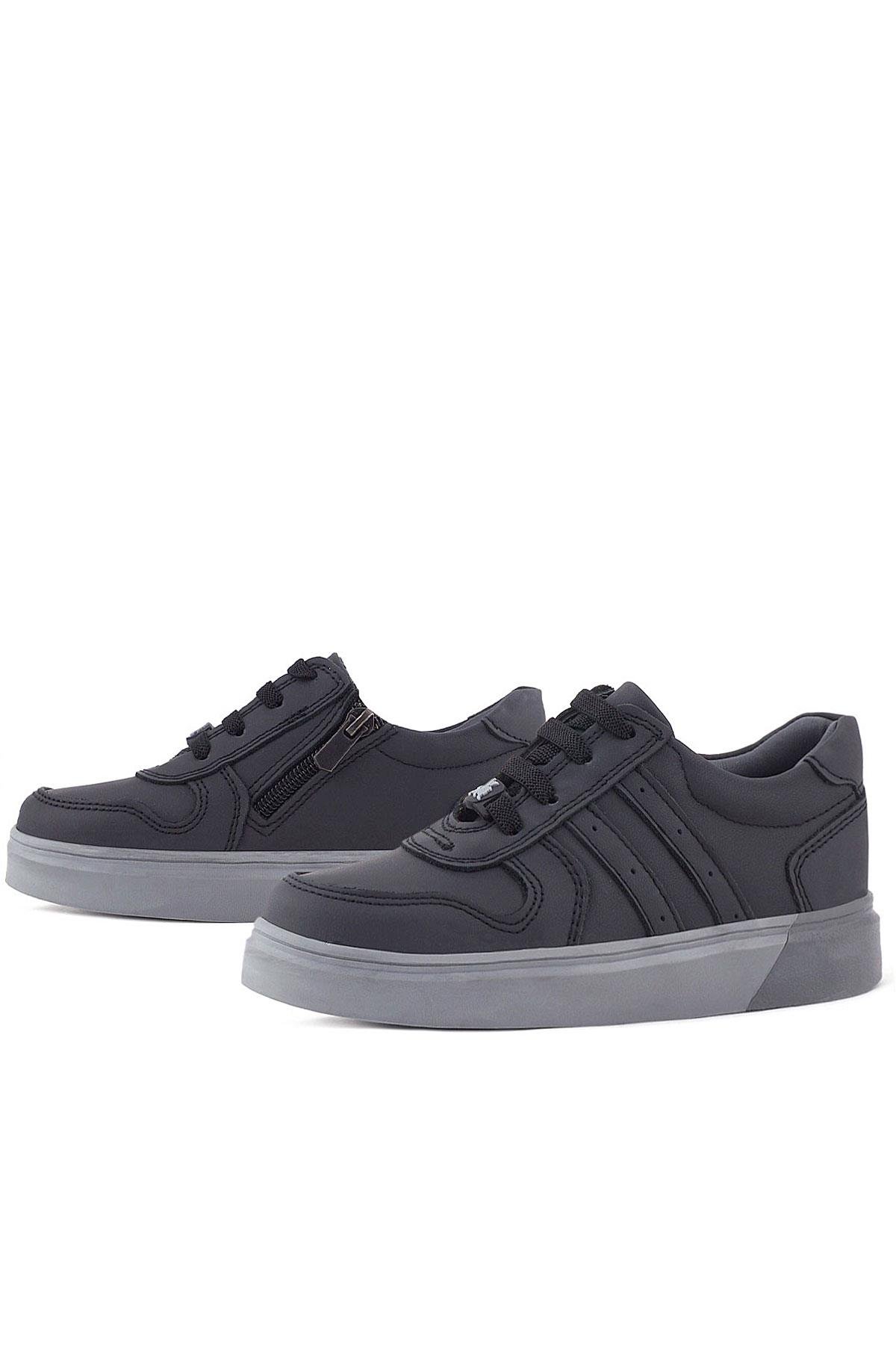 Hakiki Deri Siyah Gri Tabanlı Günlük Erkek Çocuk Okul Ayakkabısı - Görsel 7