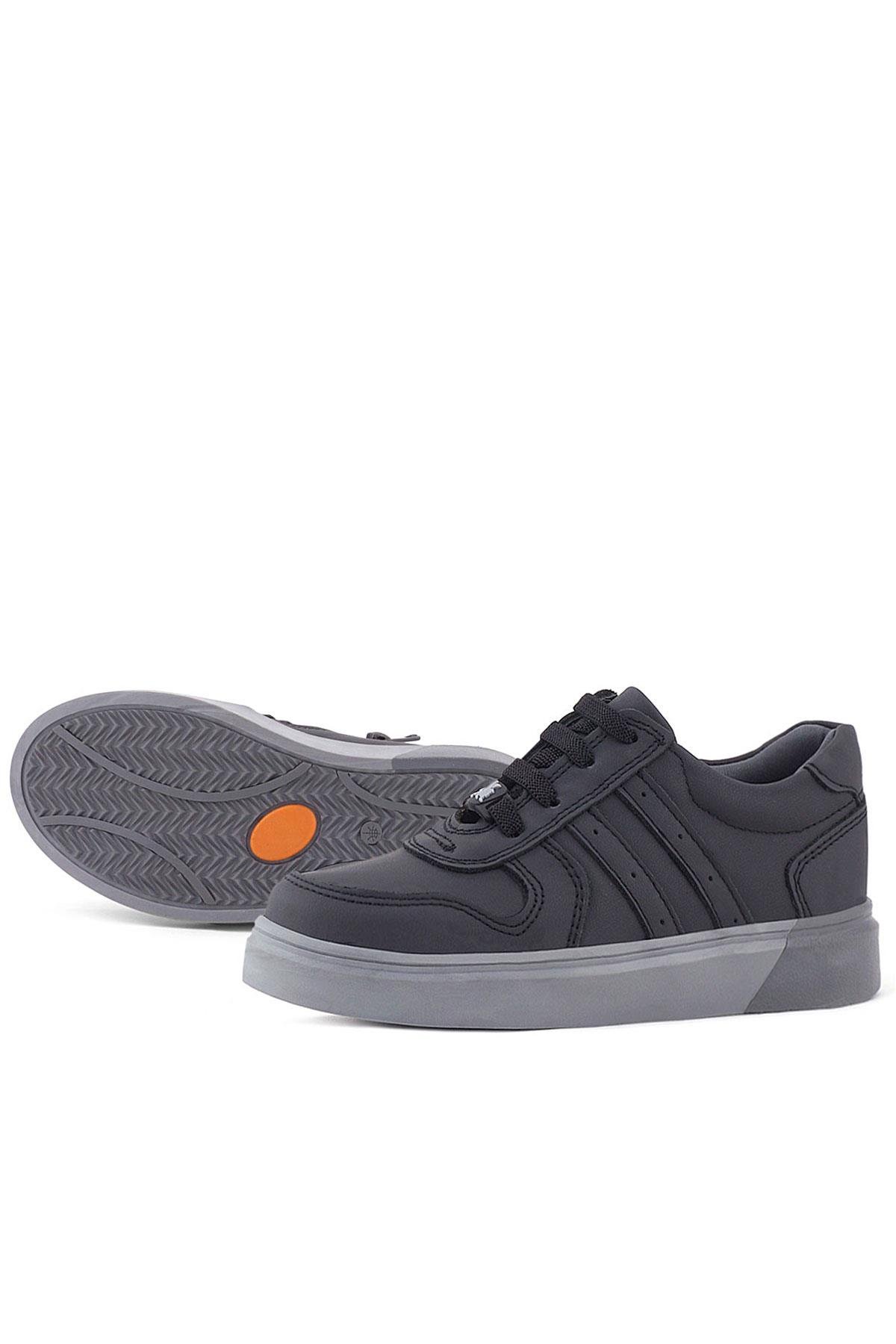 Hakiki Deri Siyah Gri Tabanlı Günlük Erkek Çocuk Okul Ayakkabısı - Görsel 8