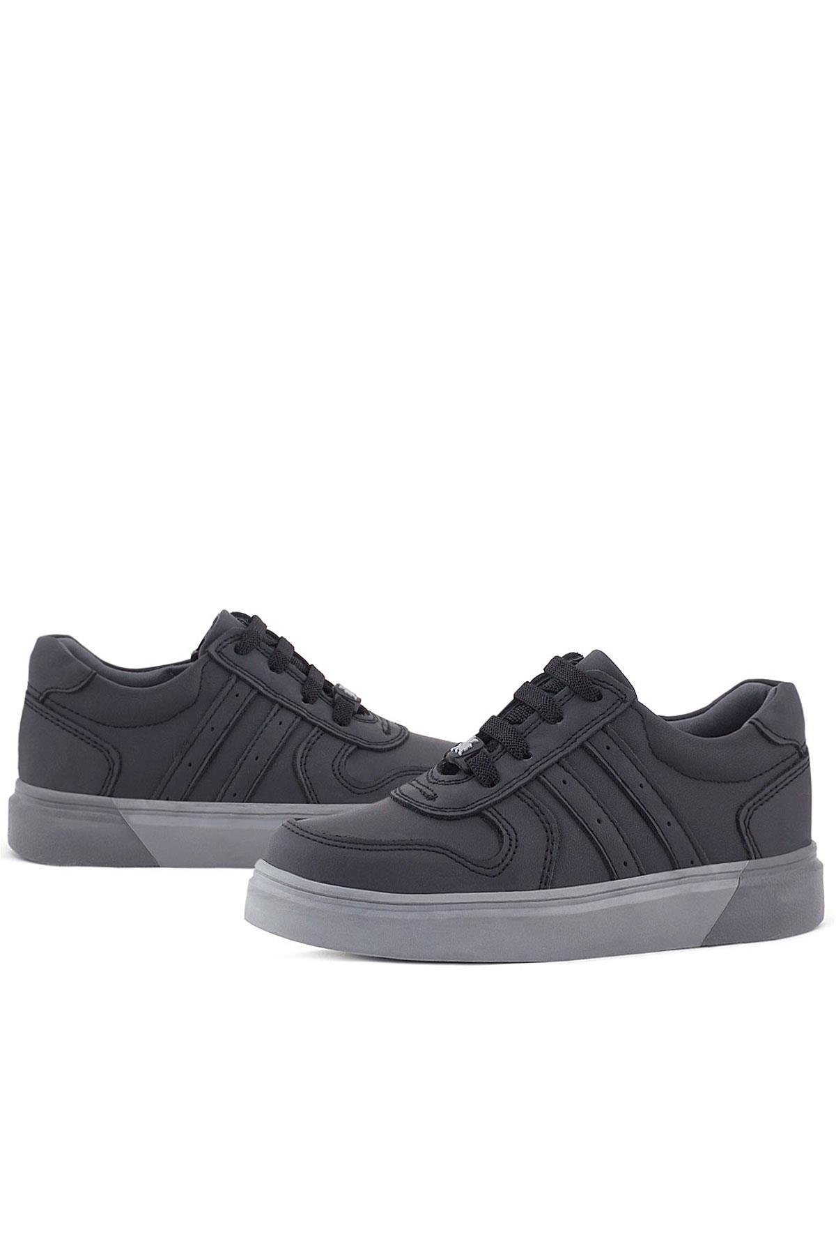 Hakiki Deri Siyah Gri Tabanlı Günlük Erkek Çocuk Okul Ayakkabısı - Görsel 9