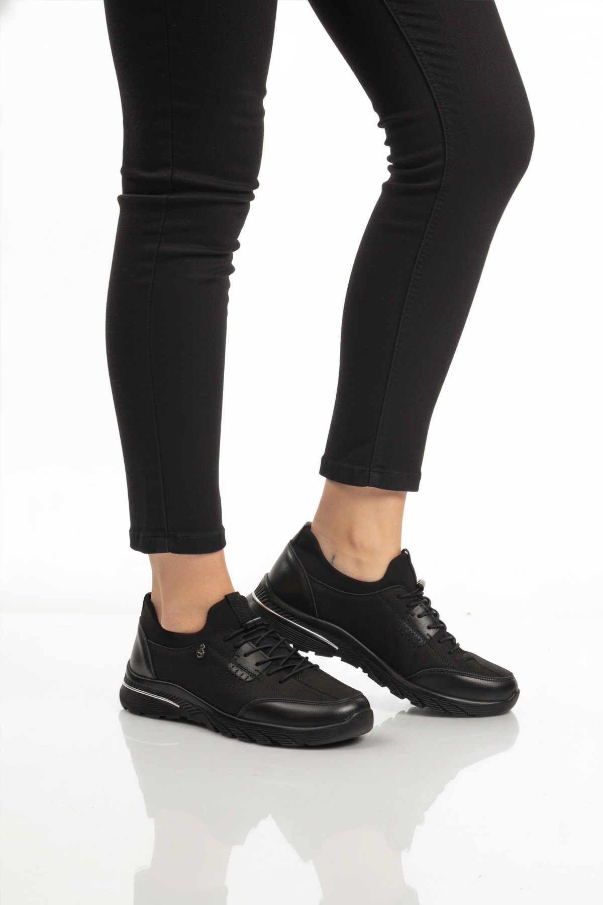 Siyah Nubuk Hakiki Deri Anatomik Kadın Casual Ayakkabı PLV061 Z - Görsel 2