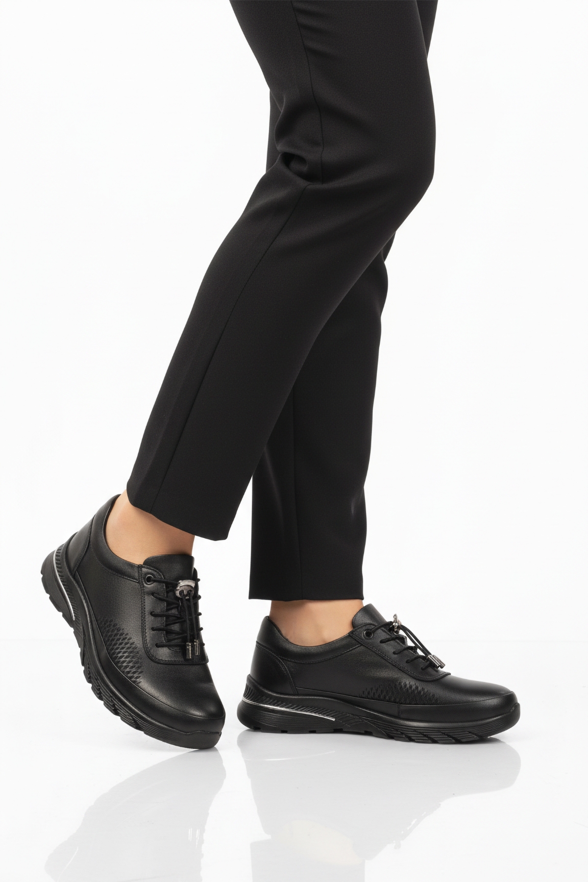 Siyah Hakiki Deri Anatomik Kadın Casual Ayakkabı PLV020 Z - Görsel 2