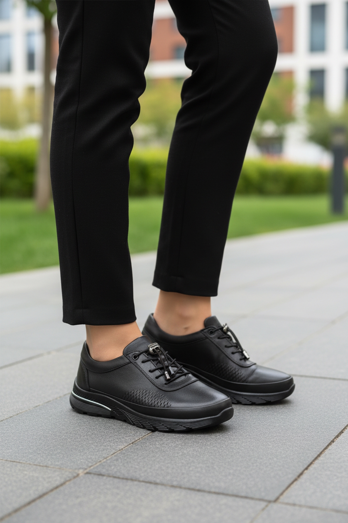 Siyah Hakiki Deri Anatomik Kadın Casual Ayakkabı PLV020 Z - Görsel 4