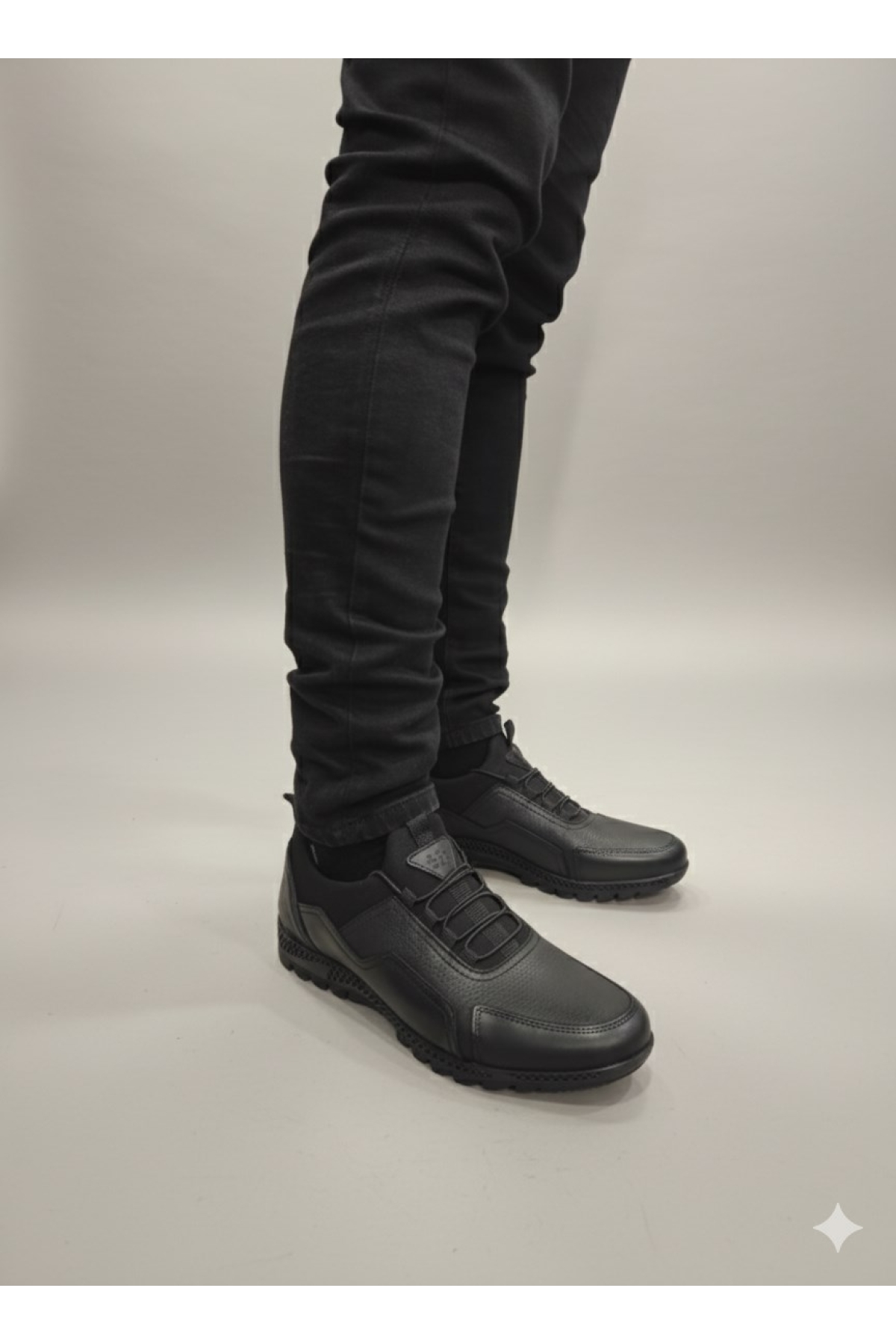 Lastik Bağcıklı Streçli Parça Kat Deri Model Erkek Casual Ayakkabı 10312 - Görsel 2