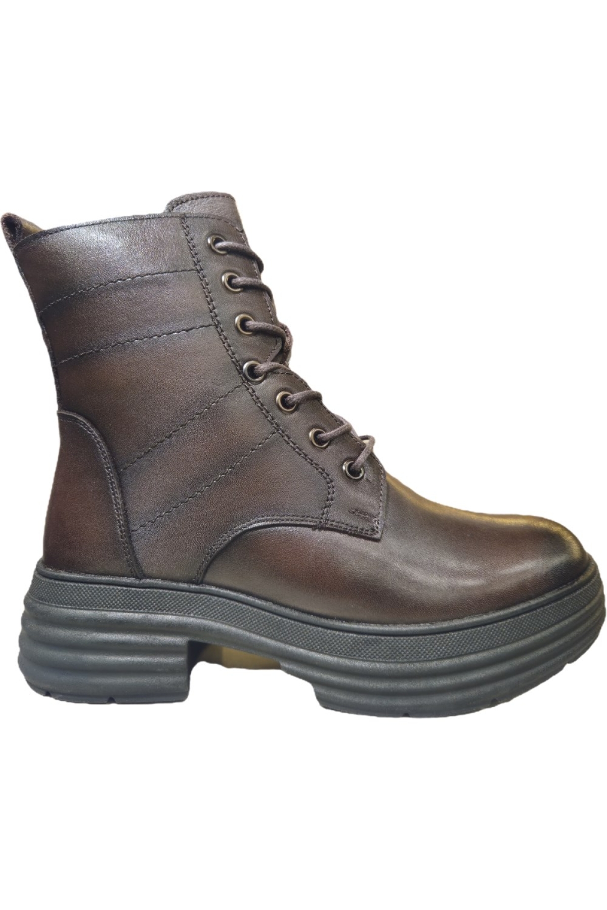 Bağcıklı Fermuarlı Kalın Taban Kaymaz Hakiki Deri Kadın Bot Z328 - Görsel 3