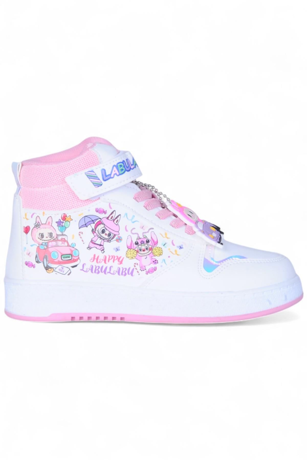 4444 Beyaz Cırtlı Boğazlı Kız Çocuk Spor Ayakkabı - Görsel 2