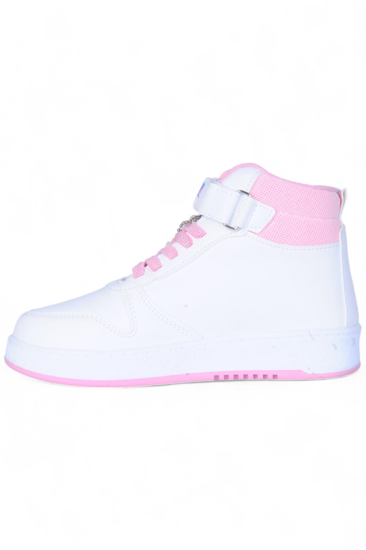 4444 Beyaz Cırtlı Boğazlı Kız Çocuk Spor Ayakkabı - Görsel 4
