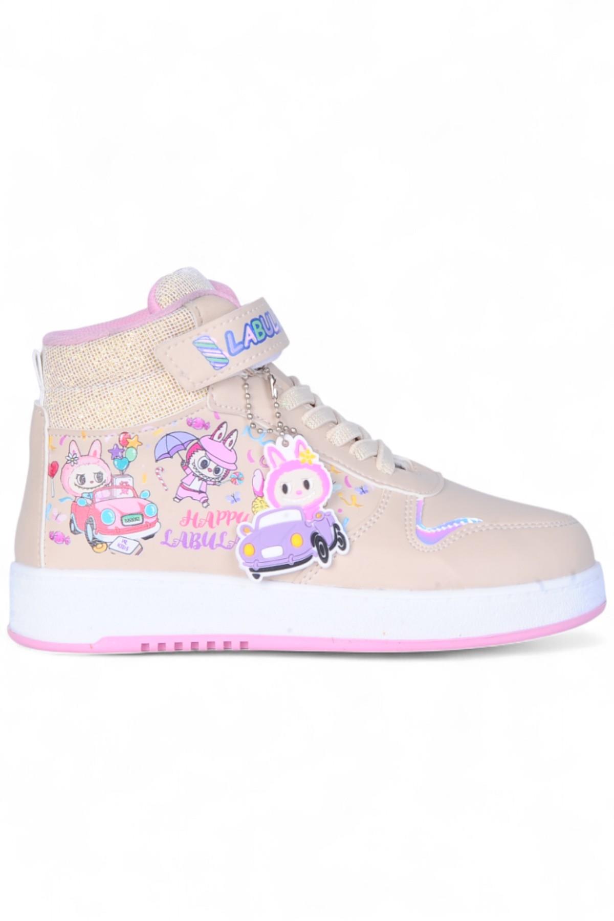 4444 Bej Cırtlı Boğazlı Kız Çocuk Spor Ayakkabı - Görsel 2