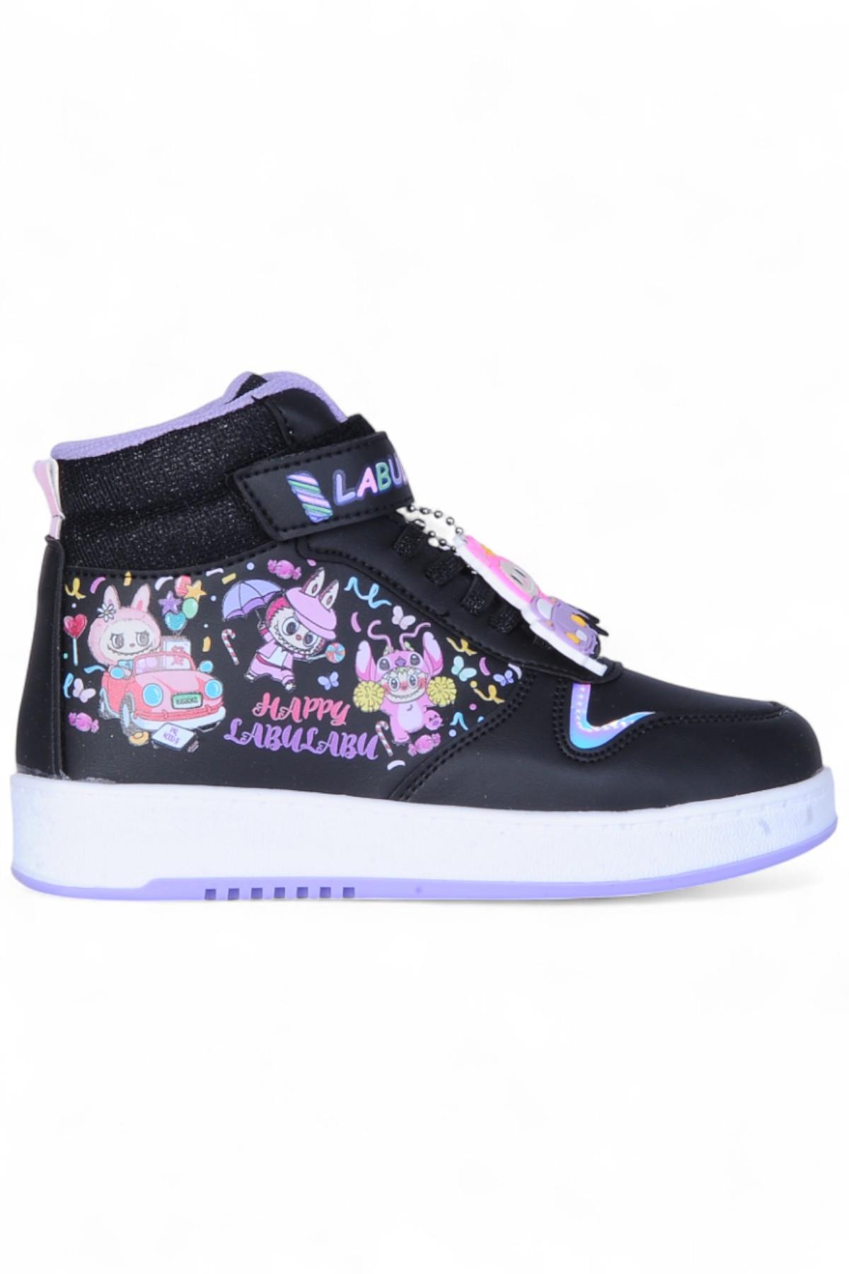 4444 Siyah Cırtlı Boğazlı Kız Çocuk Spor Ayakkabı - Görsel 2