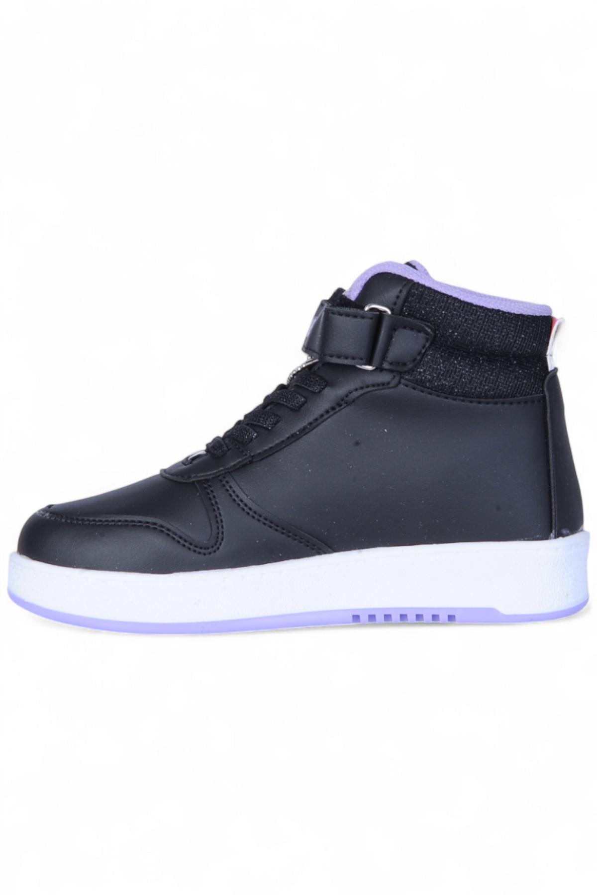 4444 Siyah Cırtlı Boğazlı Kız Çocuk Spor Ayakkabı - Görsel 4