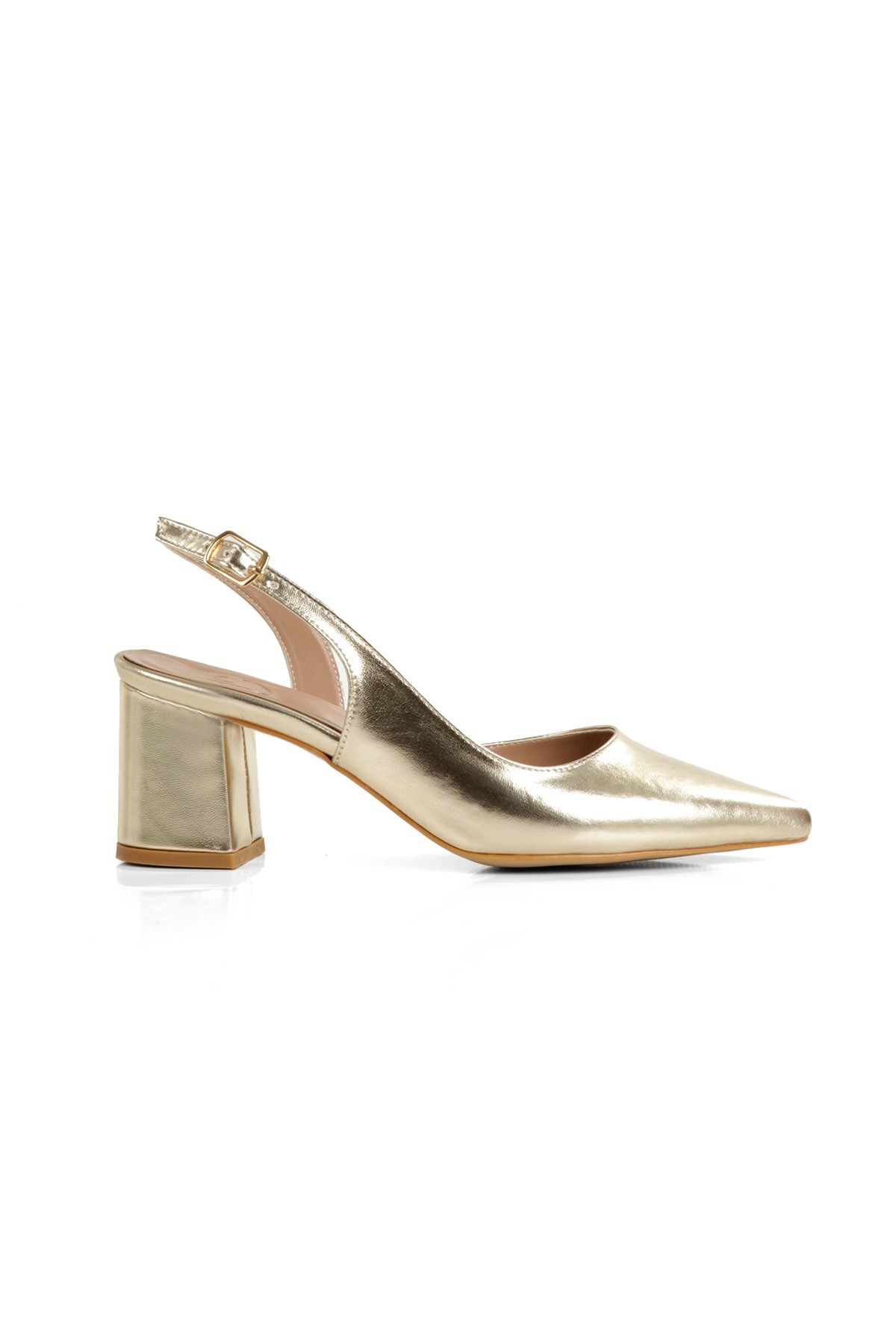 Altın Dore Renk Abiye Ayakkabı Kalın Kısa Topuklu Önü Kapalı Stiletto Verlik - Görsel 6