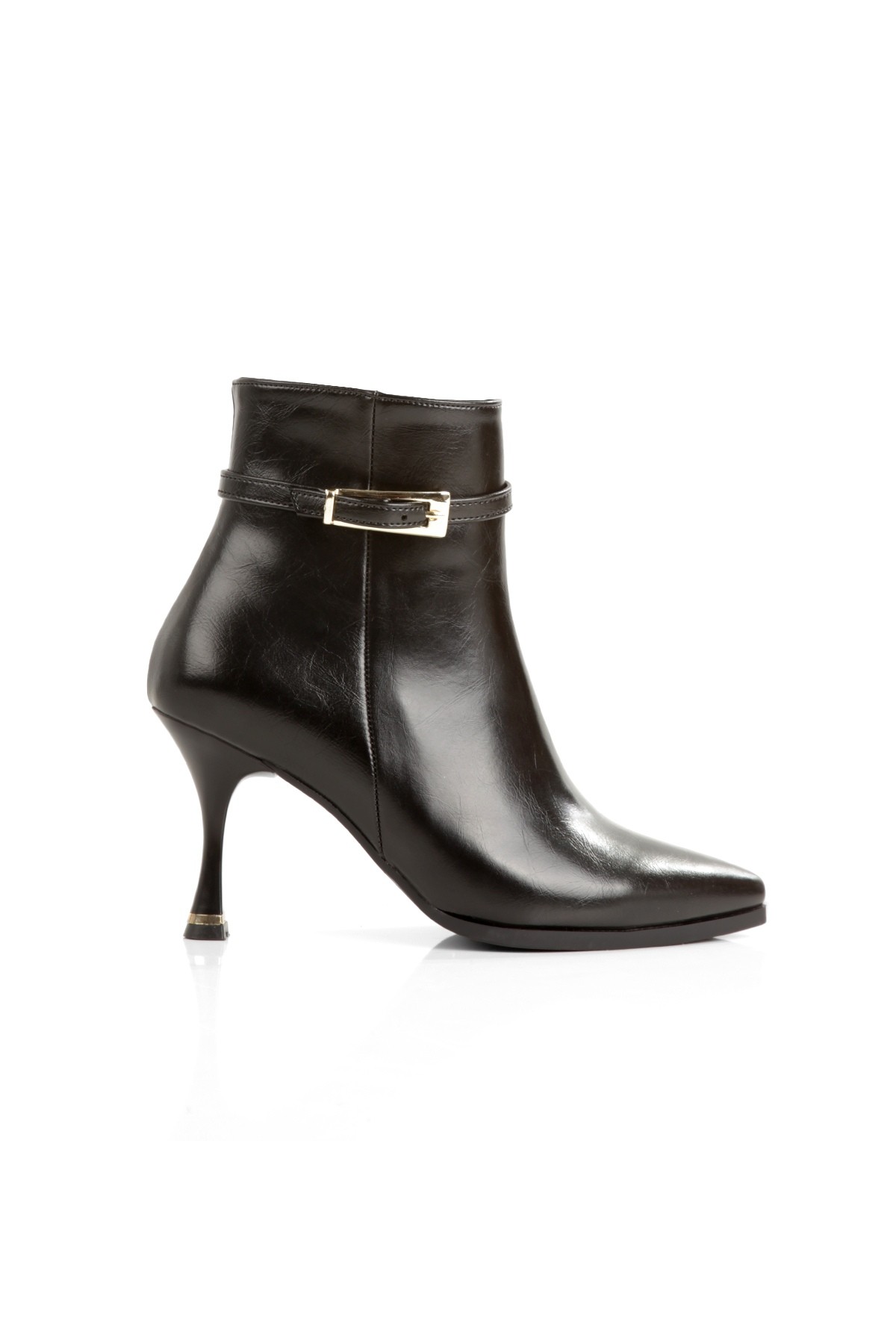 Siyah İnce Topuklu Altın Rengi Toka Detaylı Kadın Bilekte Bot OneMoreSu - Görsel 6