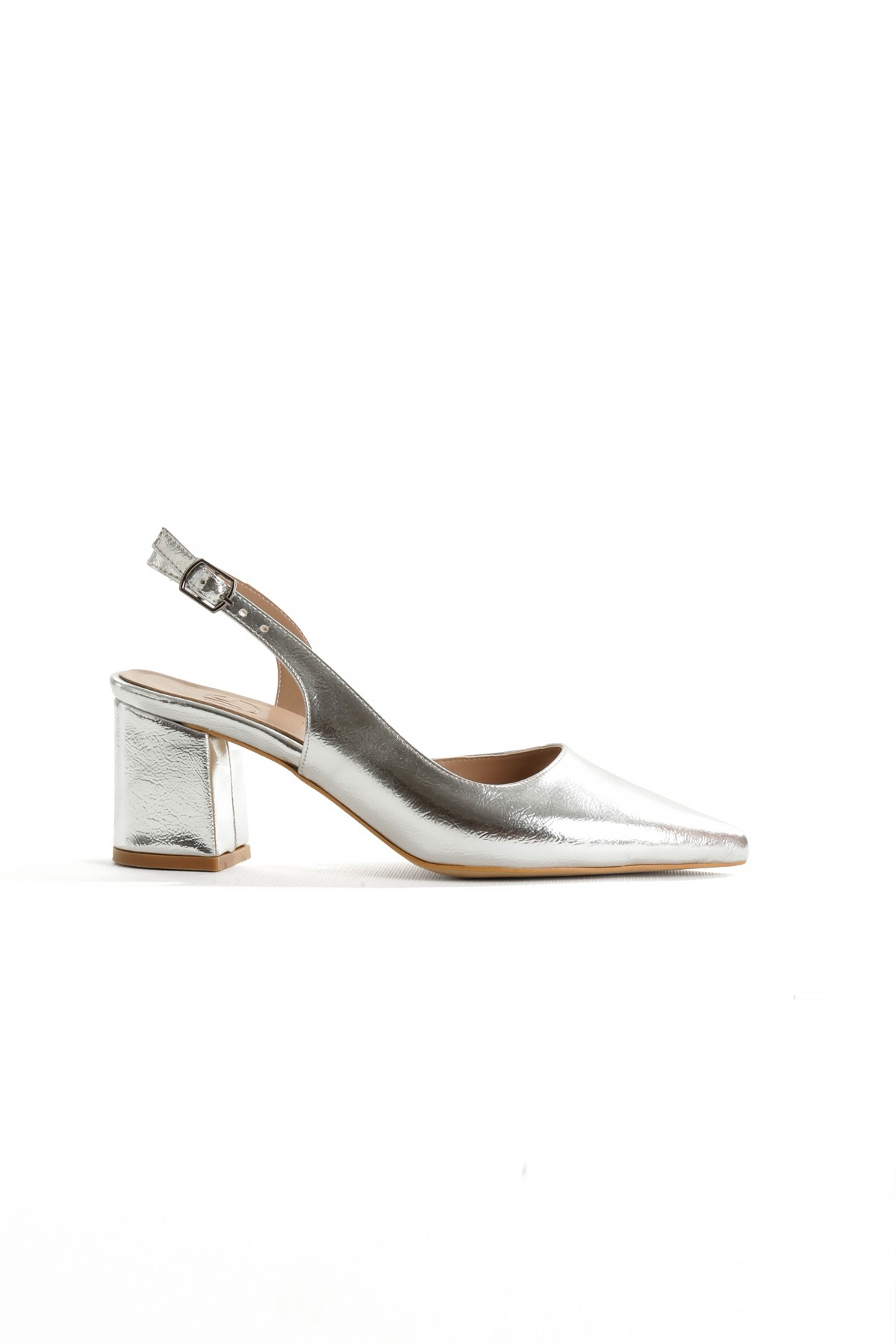 Gümüş Abiye Ayakkabı Kalın Kısa Topuklu Önü Kapalı Stiletto Verlik - Görsel 4